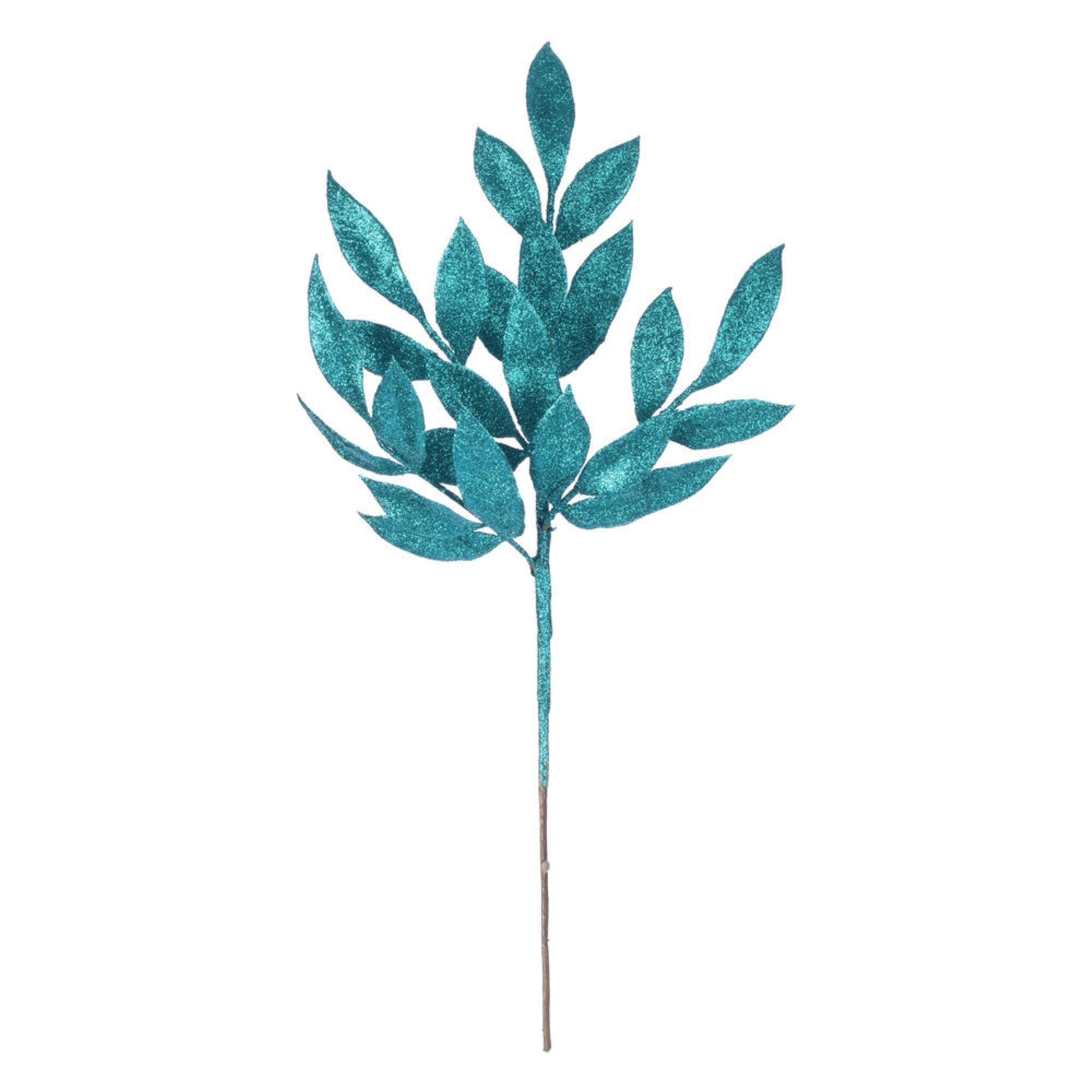 22” Teal Glitter BayLeaf Spray 12/Bag