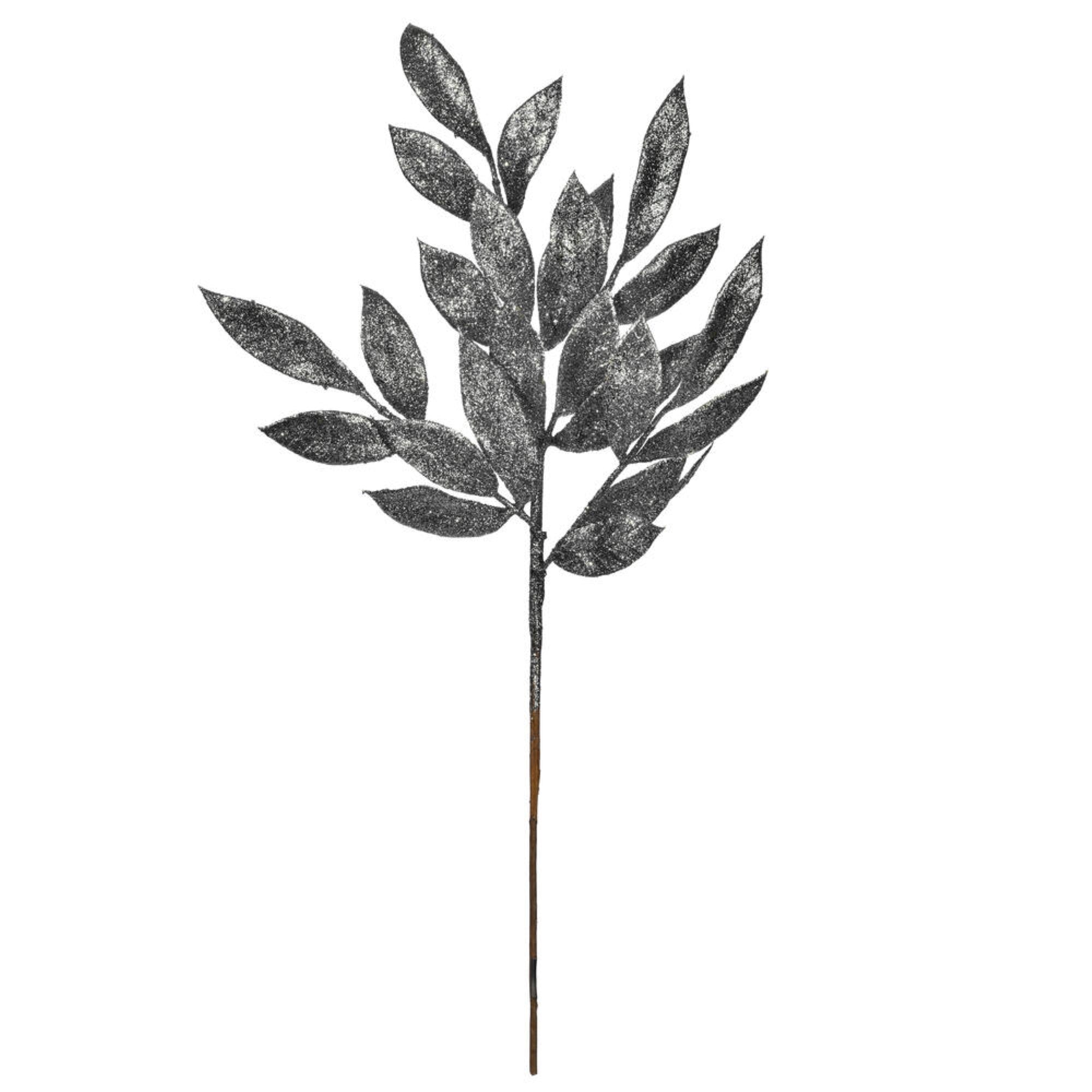 22” Pewter Glitter BayLeaf Spray 12/Bg