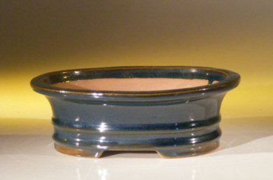 Blue Ceramic Bonsai Pot - Oval<br><i>7.0 x 5.5 x 2.375</i>