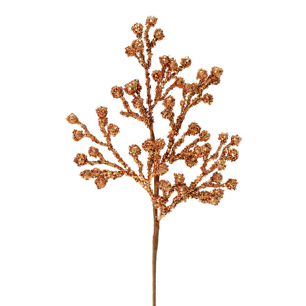 Vickerman 17” Rose Gold Glitter Berry Spray 6/Bg - L180658
