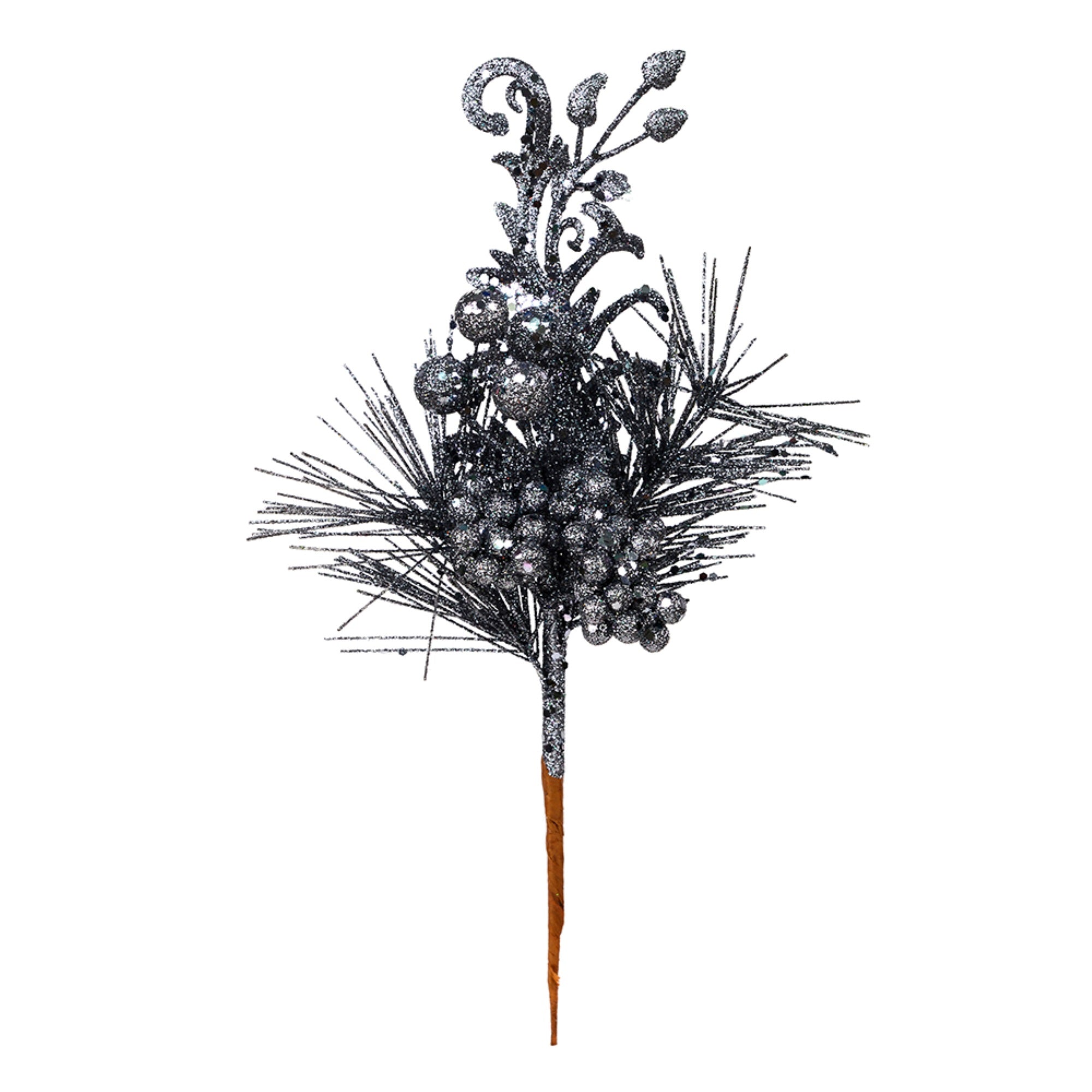 10” Gunmetal Berry Glitt Leaf Pick 12/Bg