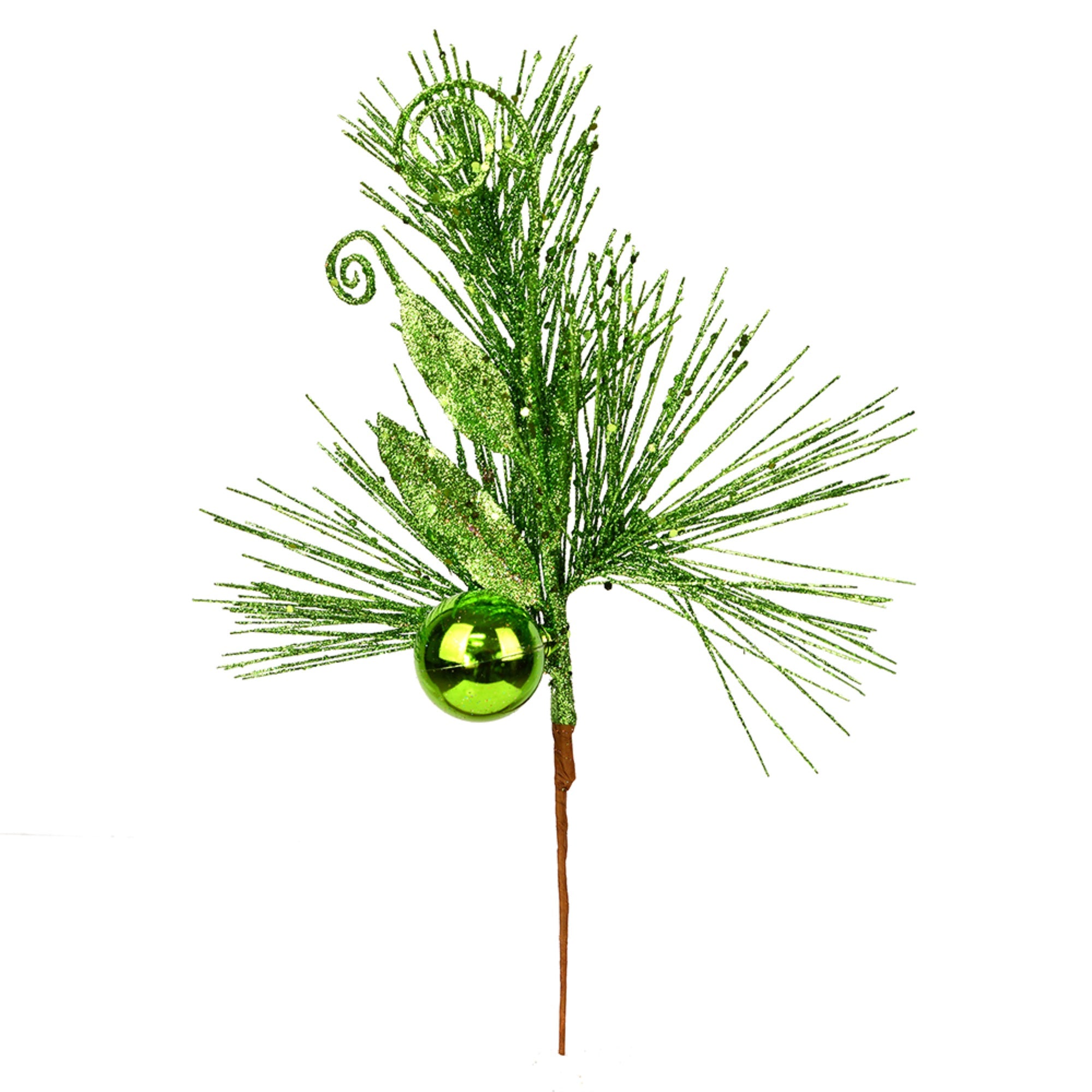 10” Lime Ornament Glitt Leaf Pick 12/Bg