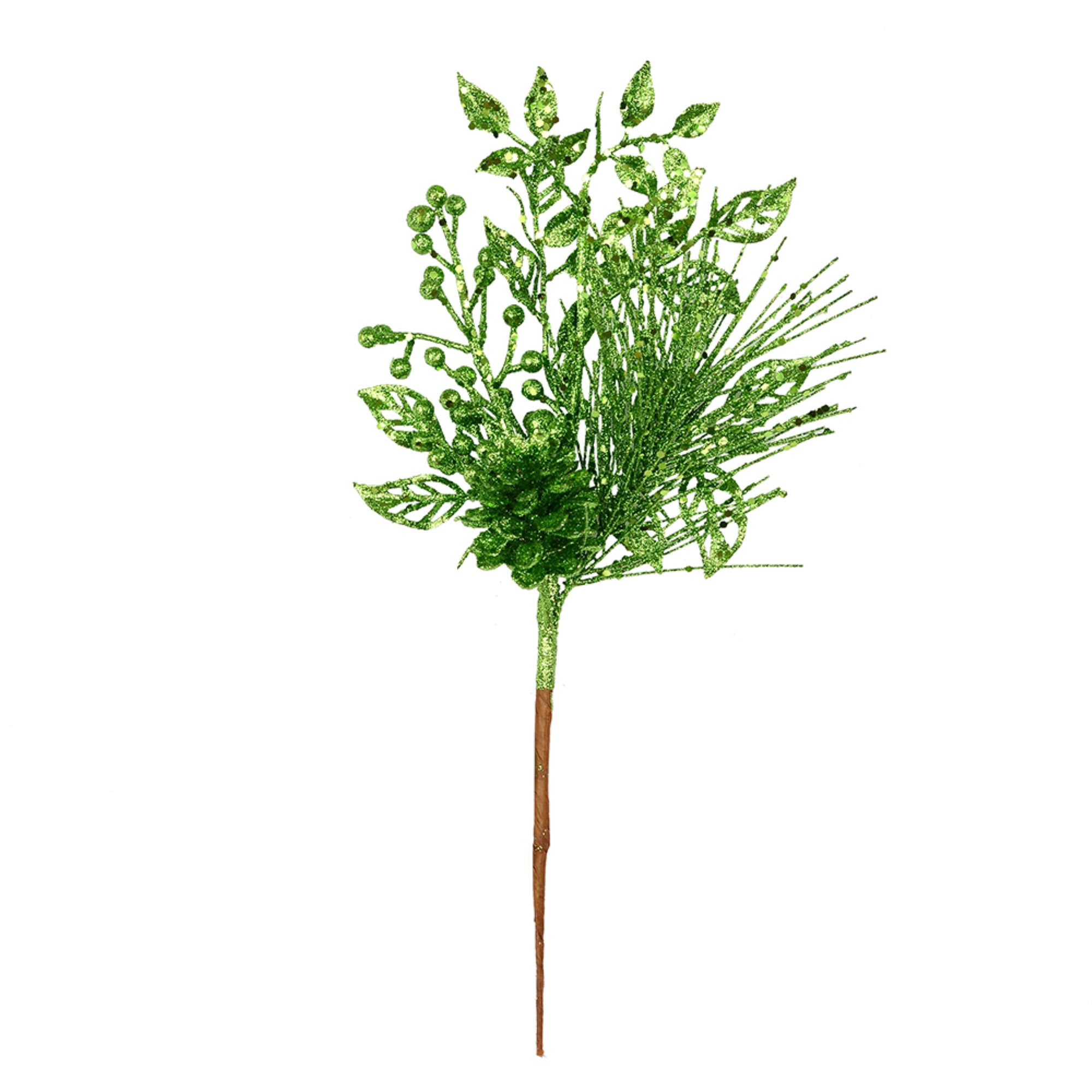 10” Lime Pinecone Glitt Leaf Pick 12/Bg
