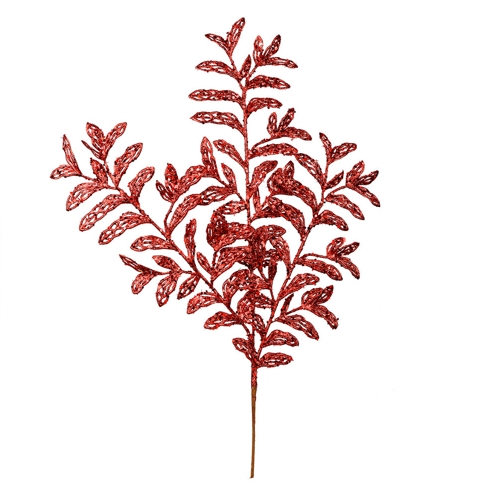 Vickerman 22” Red Bipinnate Glitt Leaf Spray 12/Bg - L186103