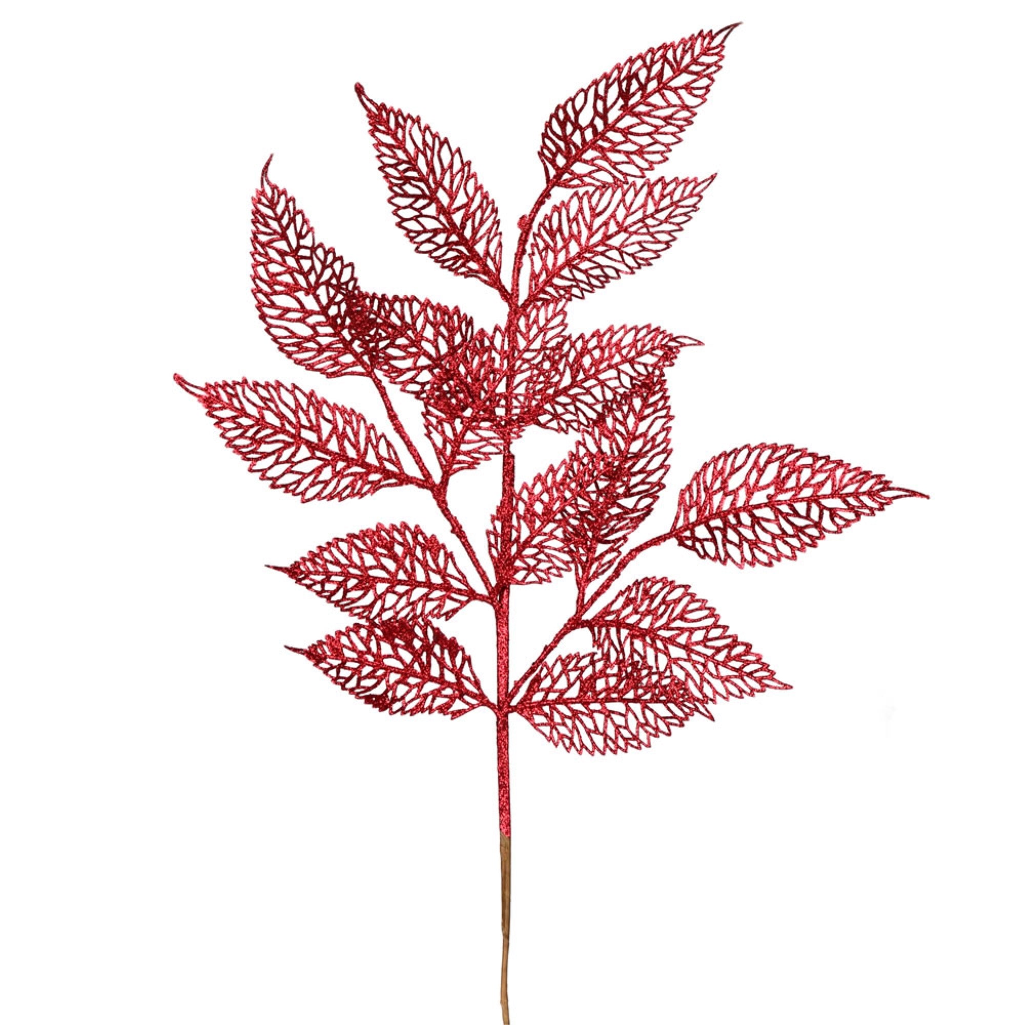 22” Burgundy Glittr Bay Leaf Spray 12/Bx