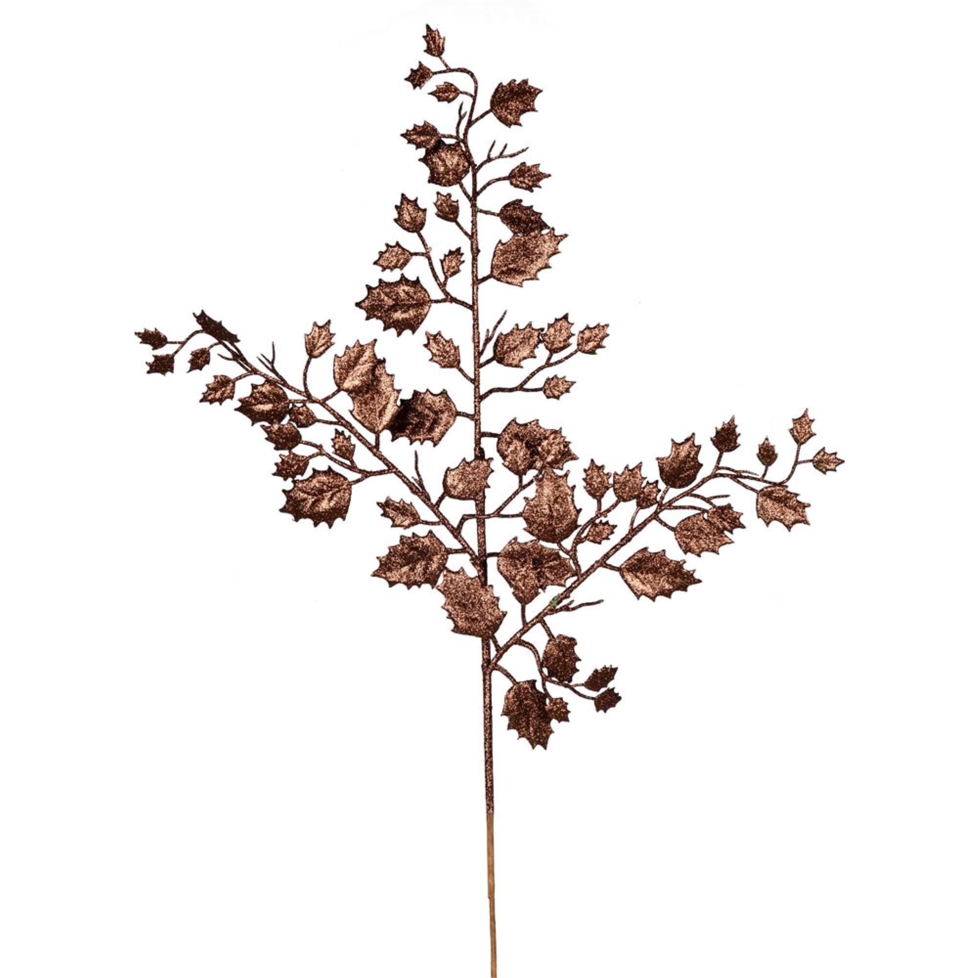 27” Chocolate Glitt Holly Lf Spray 12/Bx
