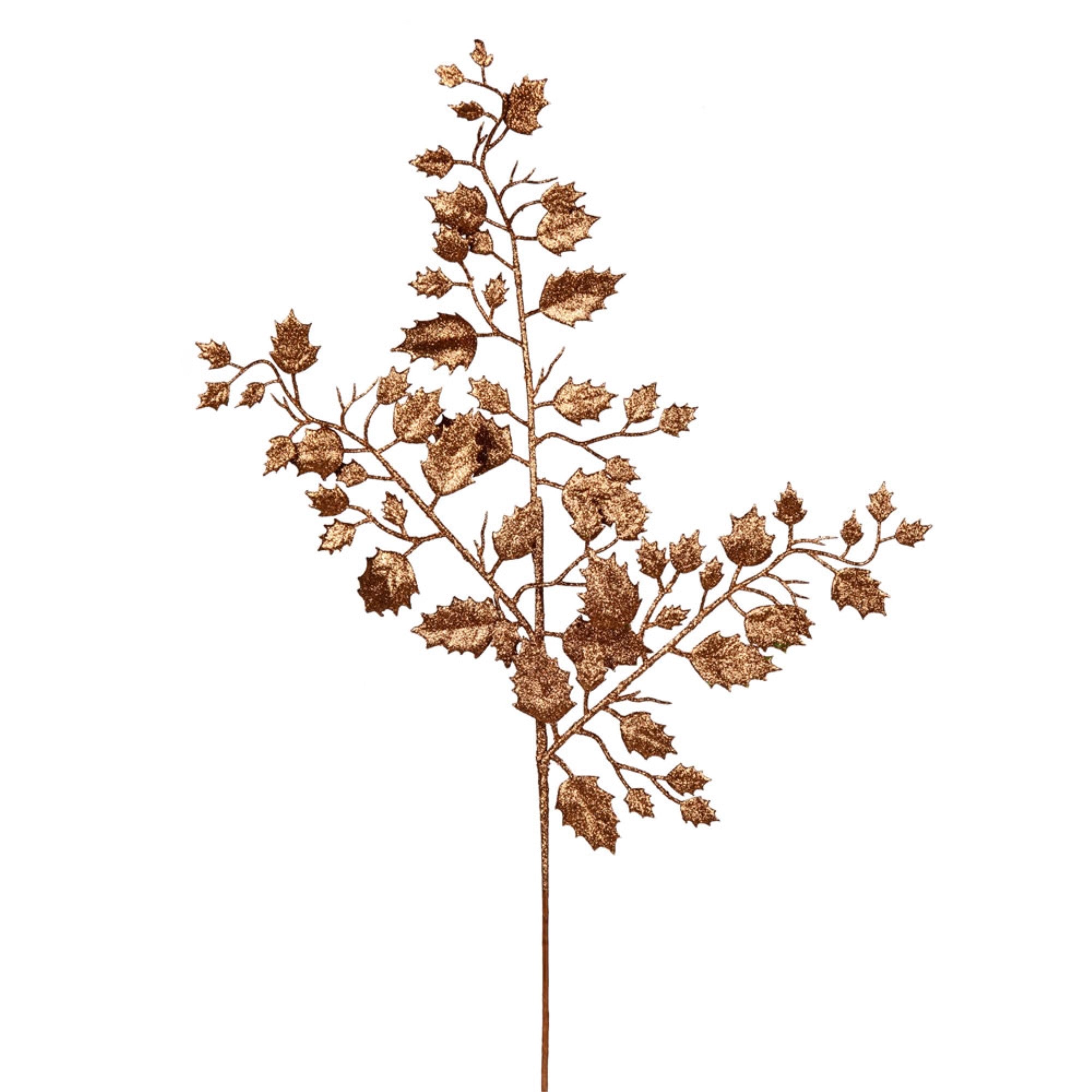 27” Copper Glittr Holly Leaf Spray 12/Bx