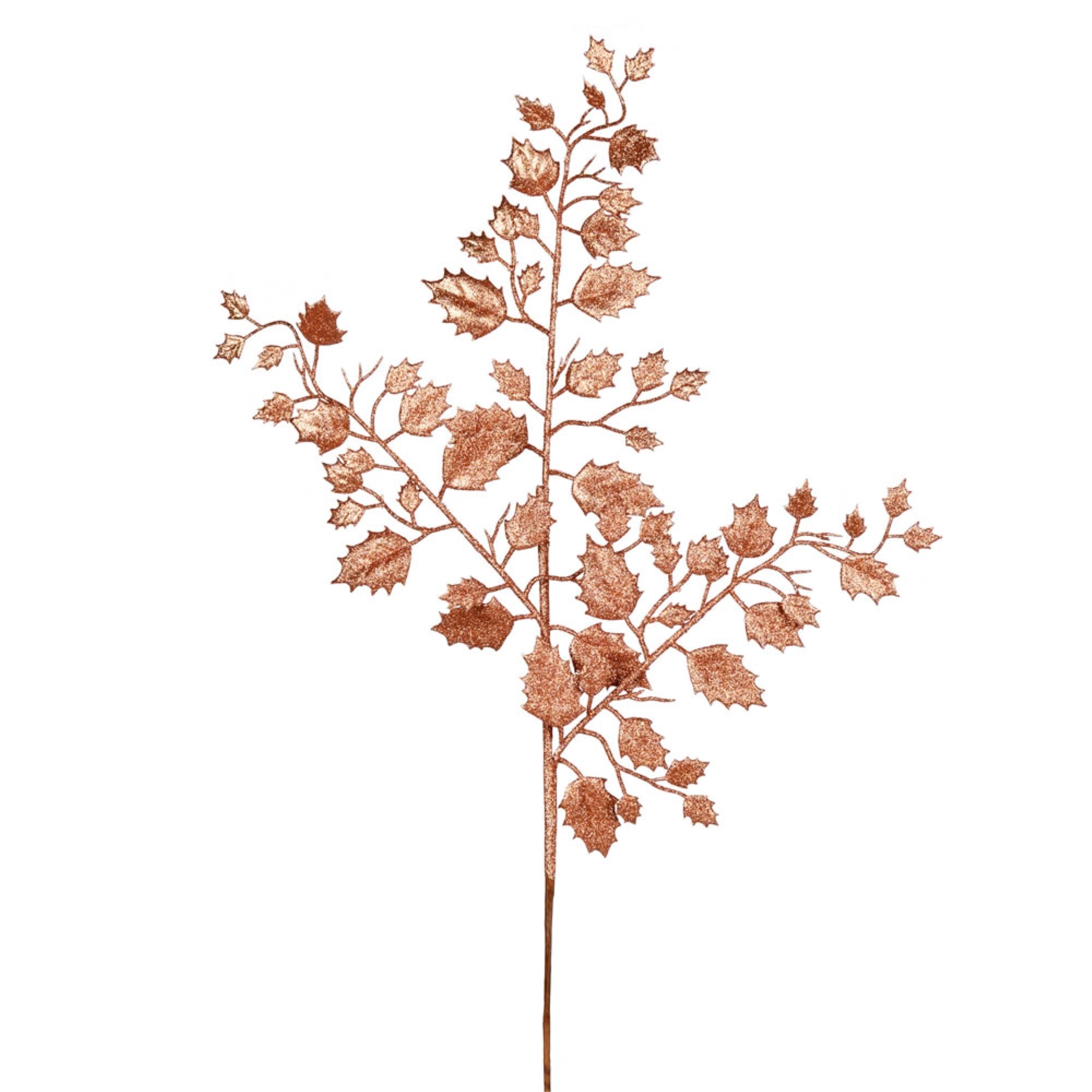 27” Rose Gold Glitt Holly Lf Spray 12/Bx