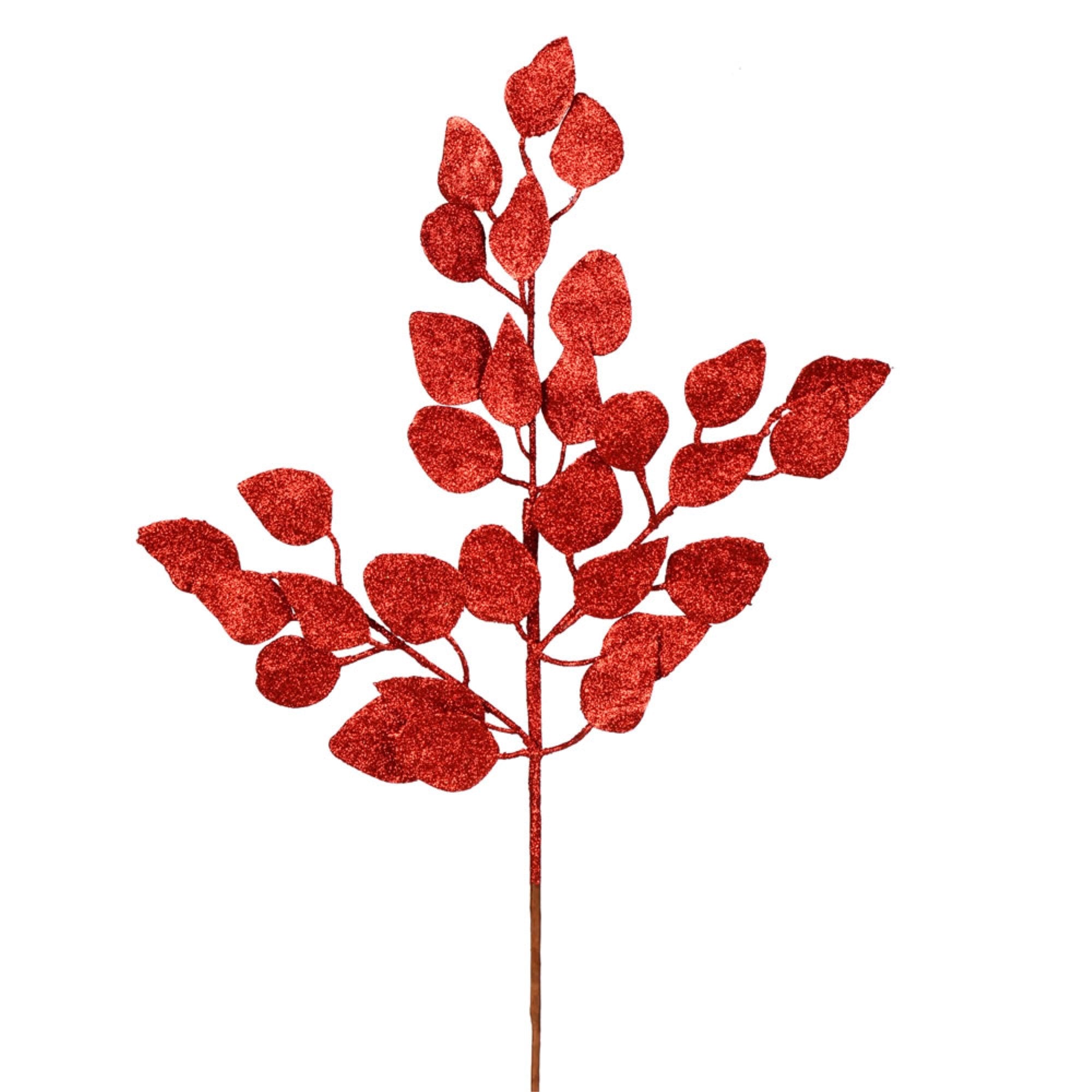 21” Red Glitter Ash Leaf Spray 12/Box