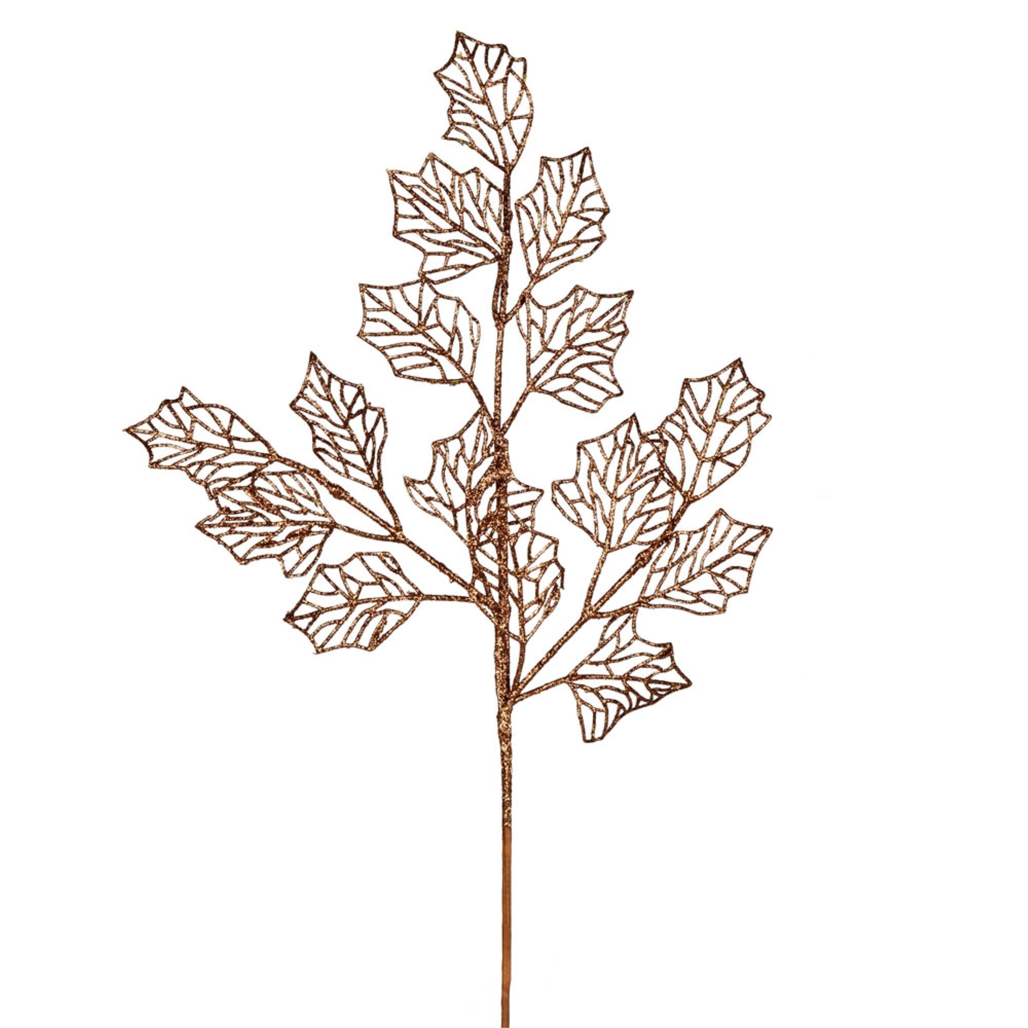 21” Copper Glittr Holly Leaf Spray 12/Bx