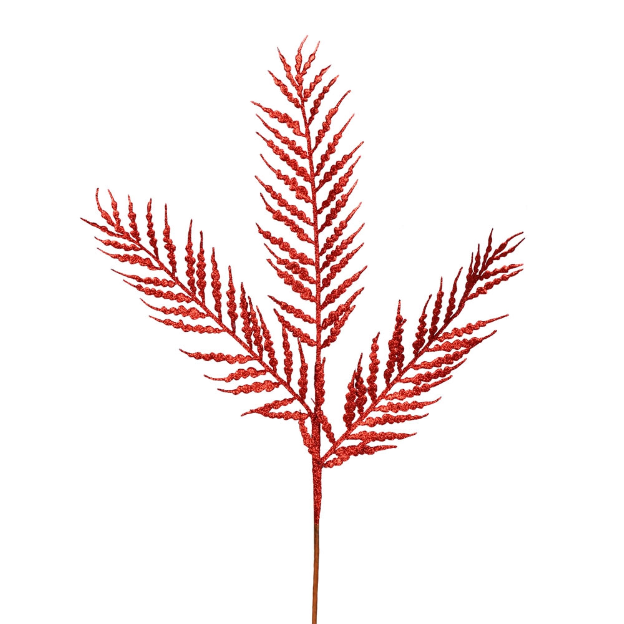 21” Red Glitter Feather Fern Spray 12/Bx
