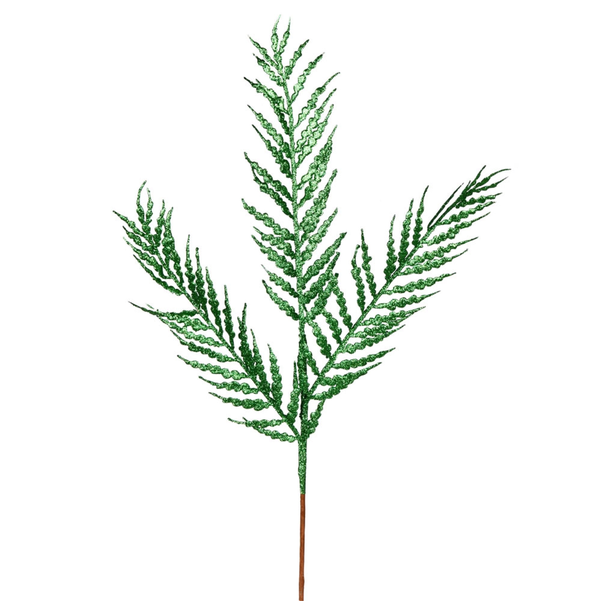 21” Green Glitt Feather Fern Spray 12/Bx