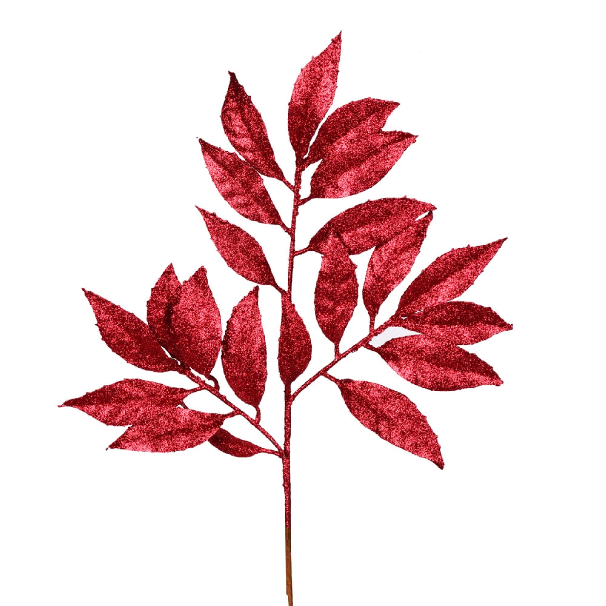 21” Burgundy Glittr Bay Leaf Spray 12/Bx
