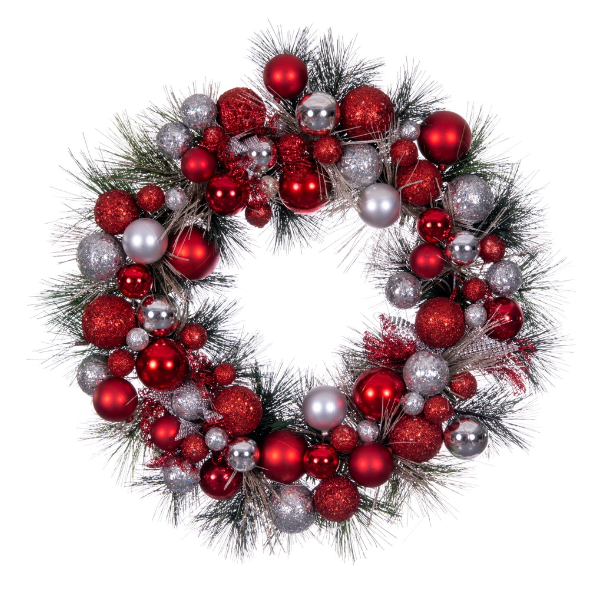 22” Red/Silver Deco Wreath