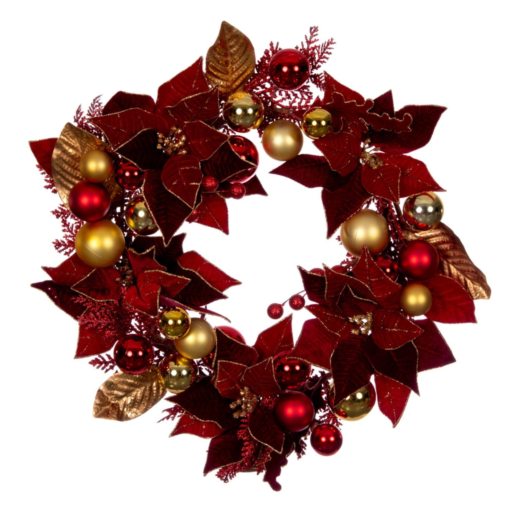 22” Red Poinsettia Deco Wreath