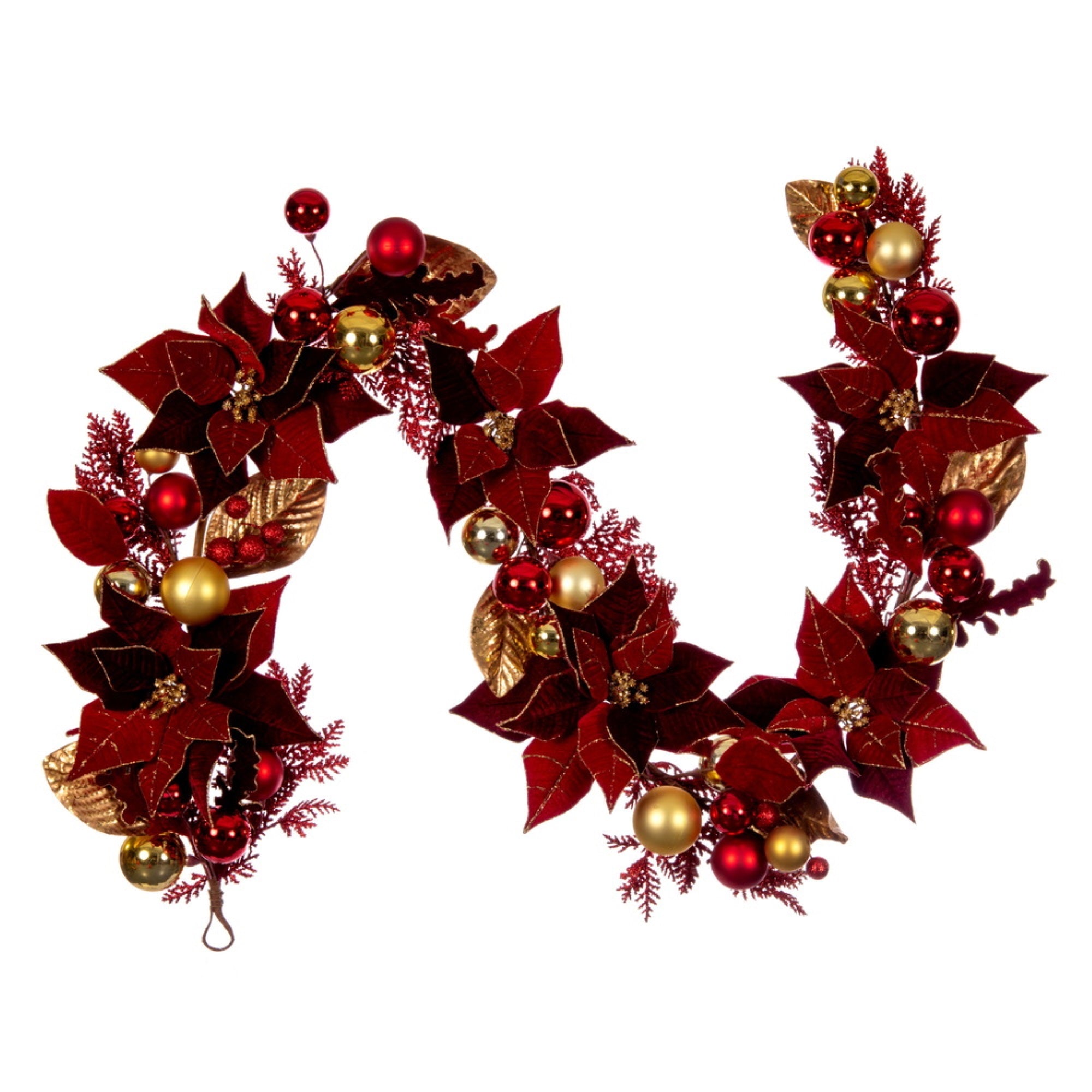 6' Red Poinsettia Deco Garland