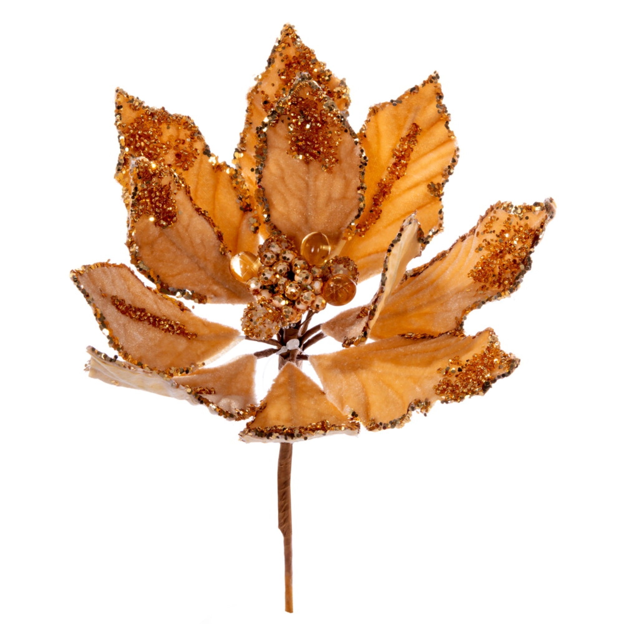 9” Gold Dbl Velvet Poinsettia Pick 2/Bag