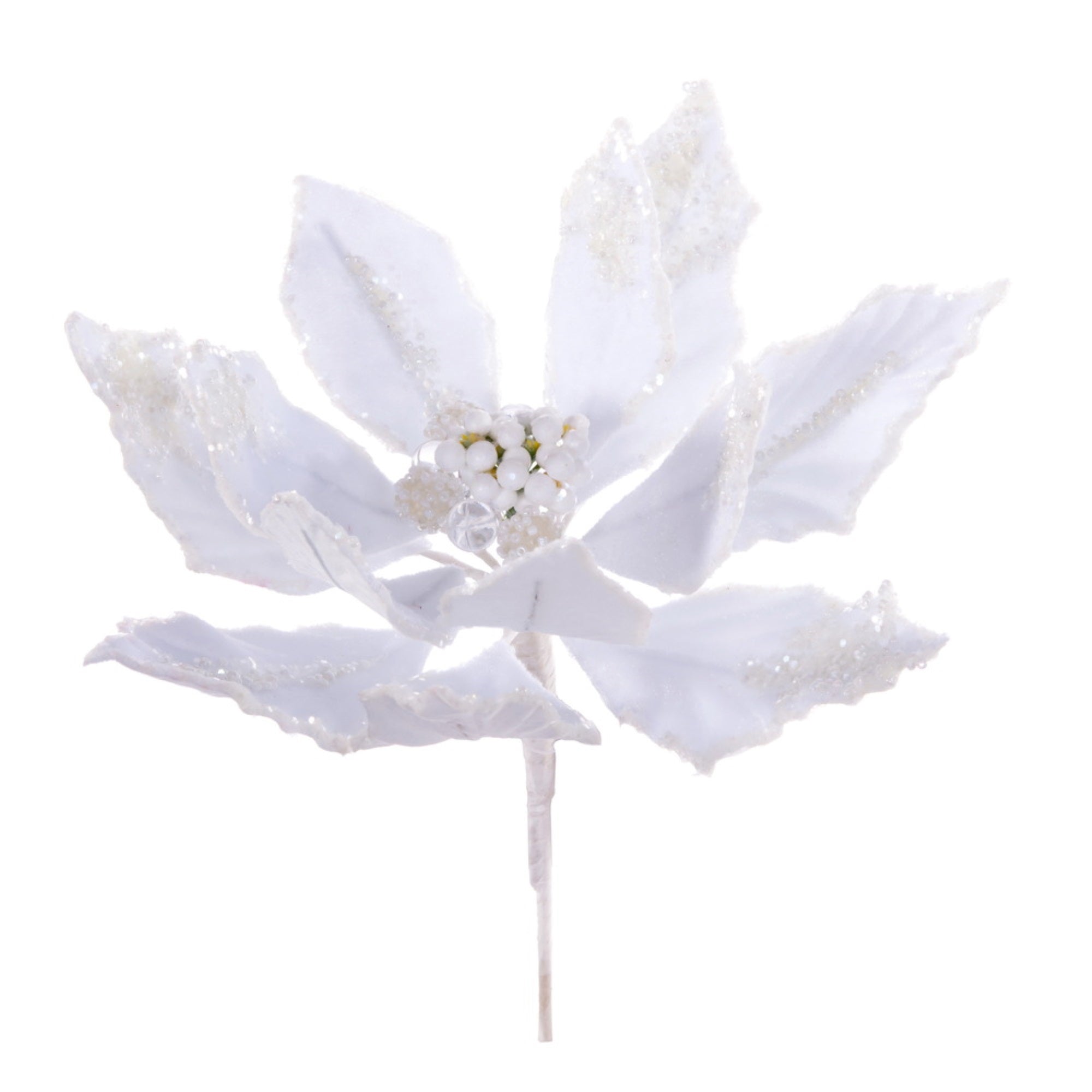 9” White Dbl Velvet Poinsettia Pick 2/Bg