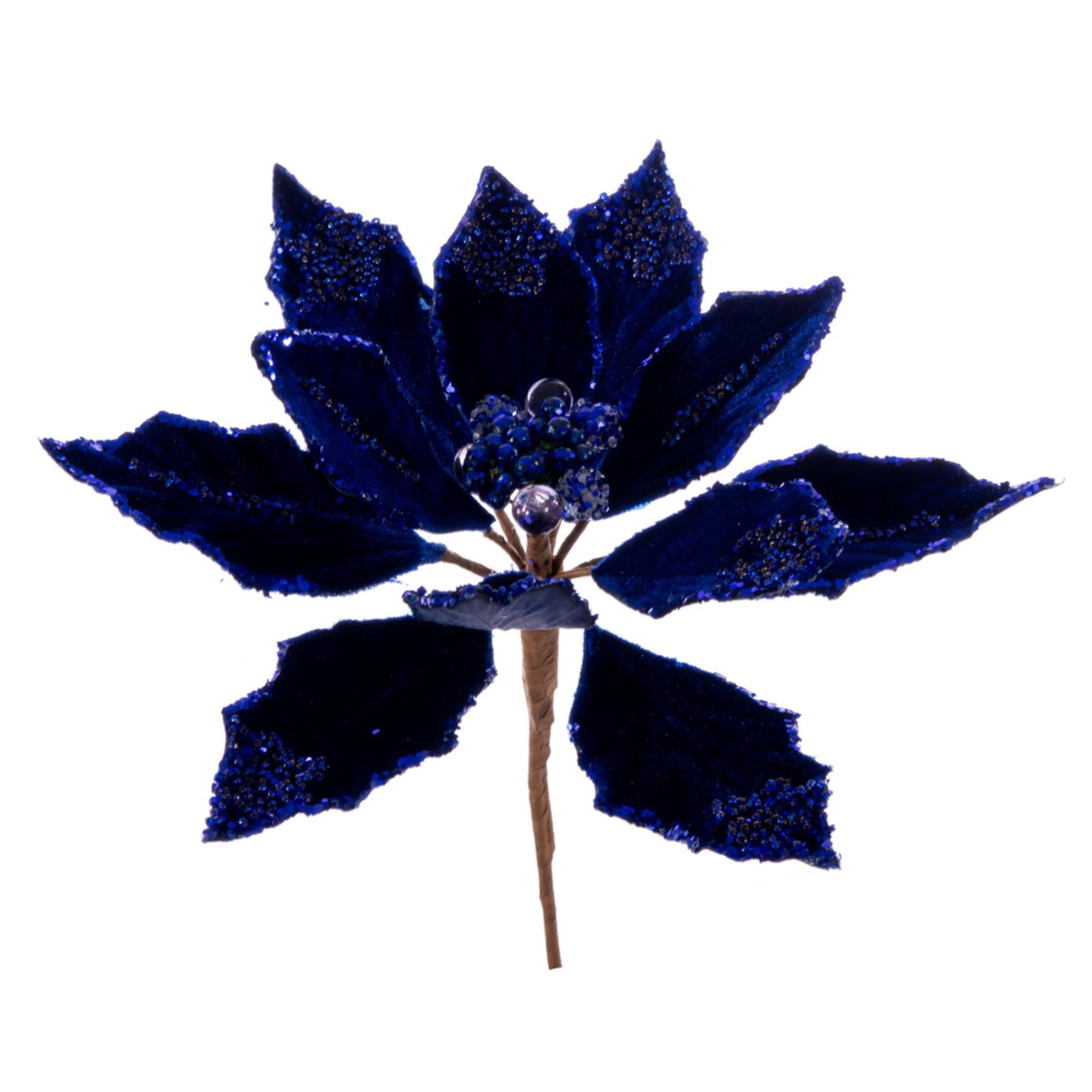 9” Blue Dbl Velvet Poinsettia Pick 2/Bag