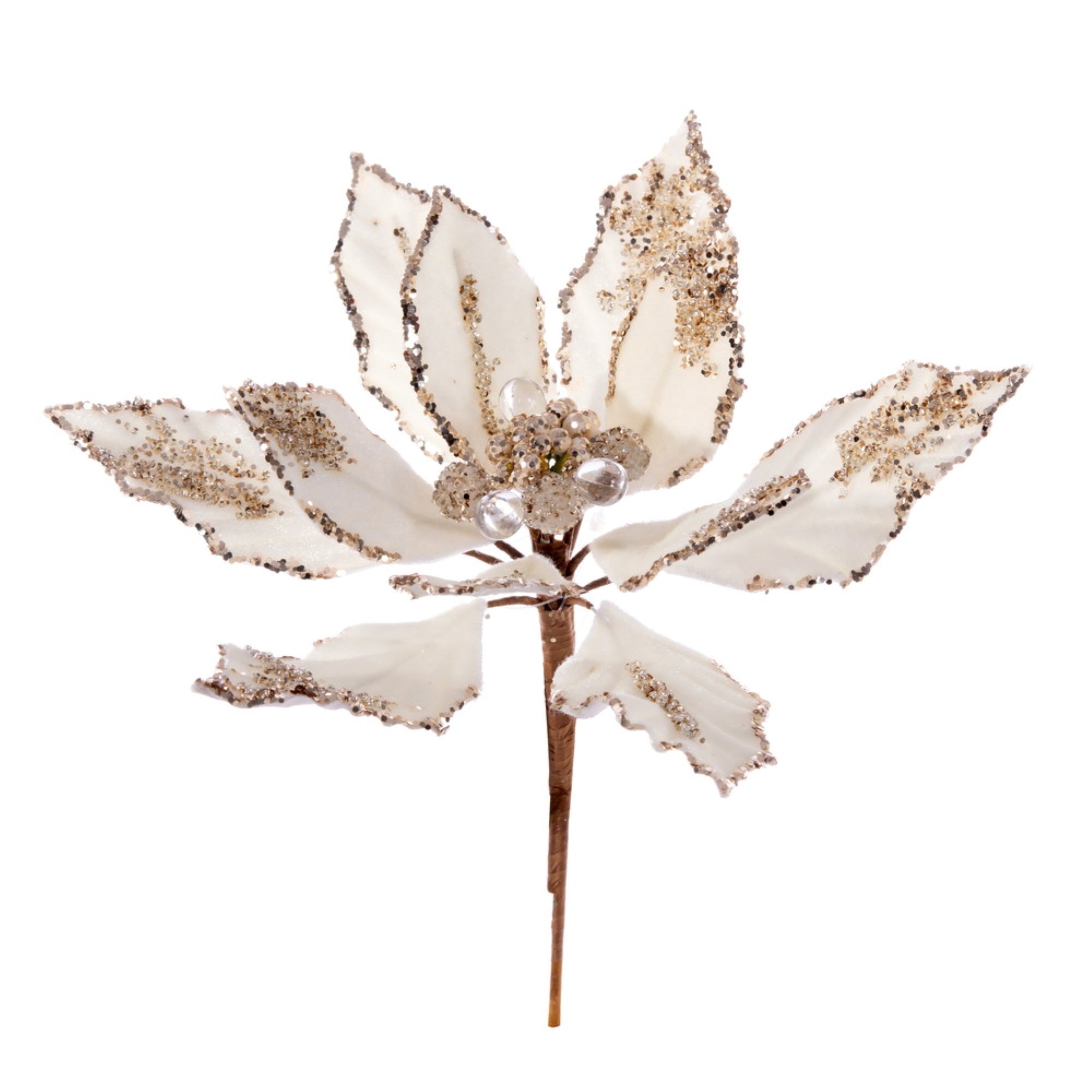 9” Champagne Velvet Poinsettia Pick 2/Bg