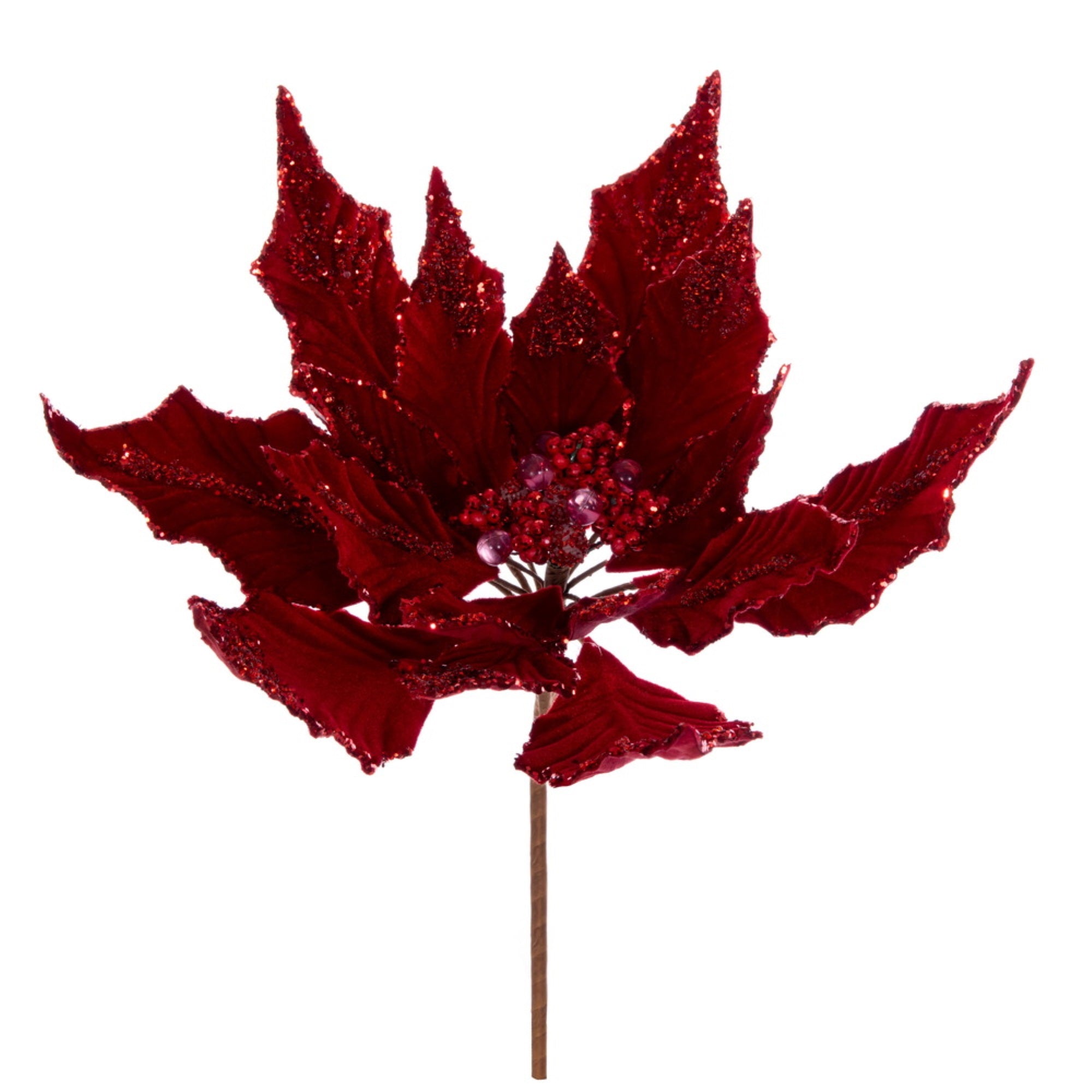 12” Red Double Velvet Poinsettia Pick