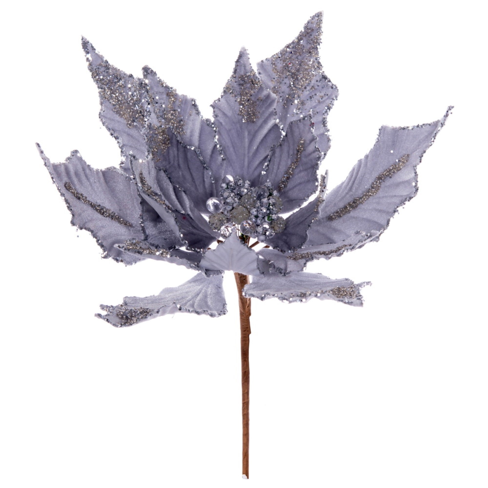 12” Silver Double Velvet Poinsettia Pick