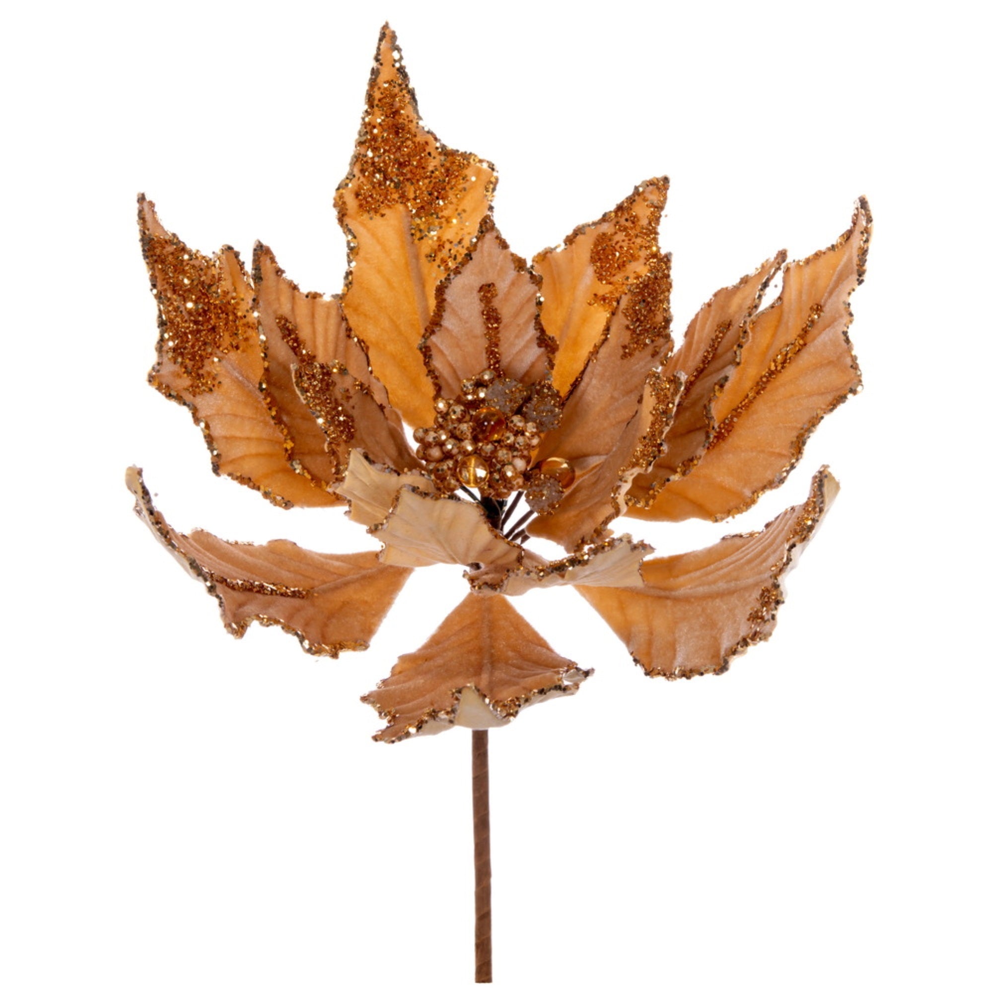 12” Gold Double Velvet Poinsettia Pick