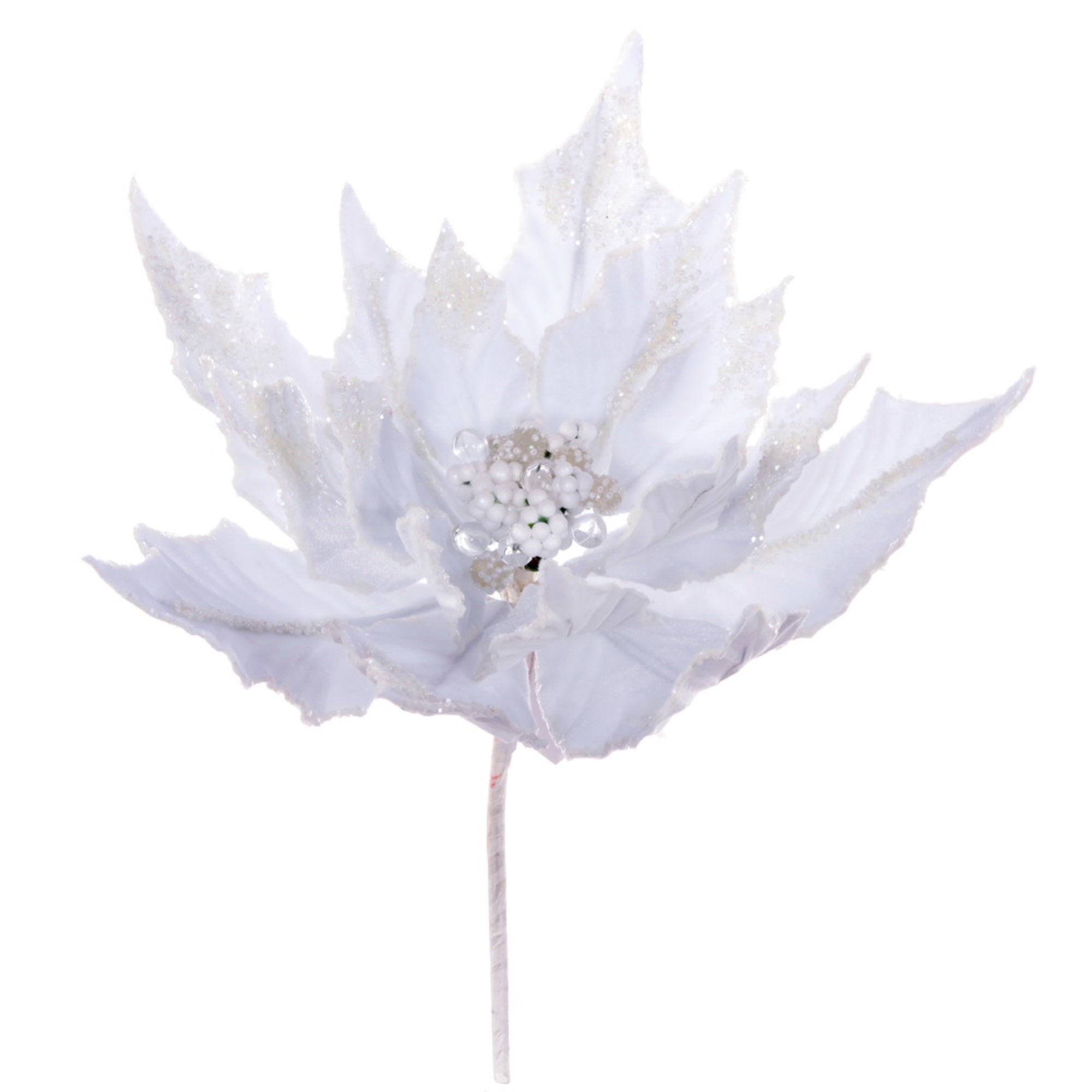 12” White Double Velvet Poinsettia Pick