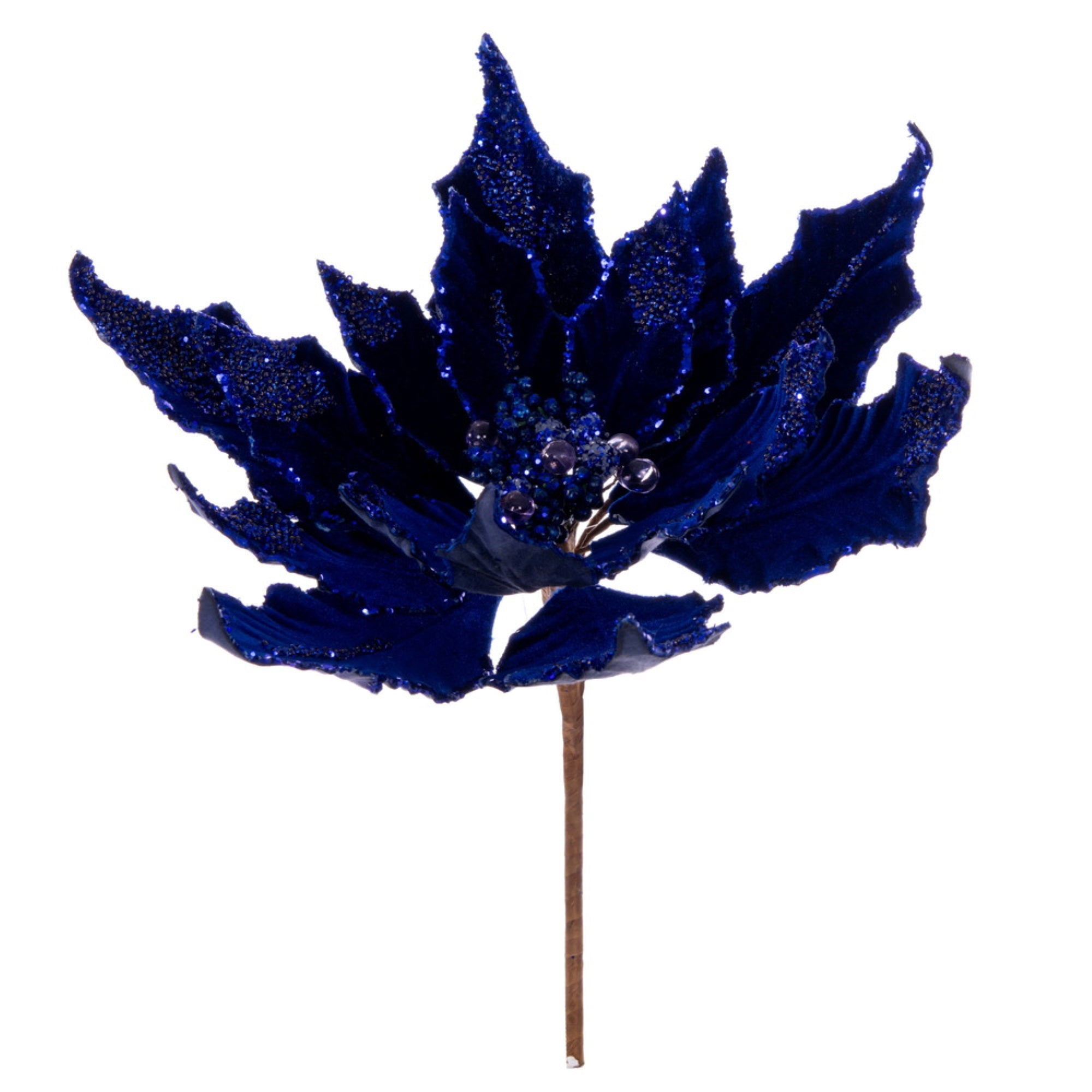 12” Blue Double Velvet Poinsettia Pick