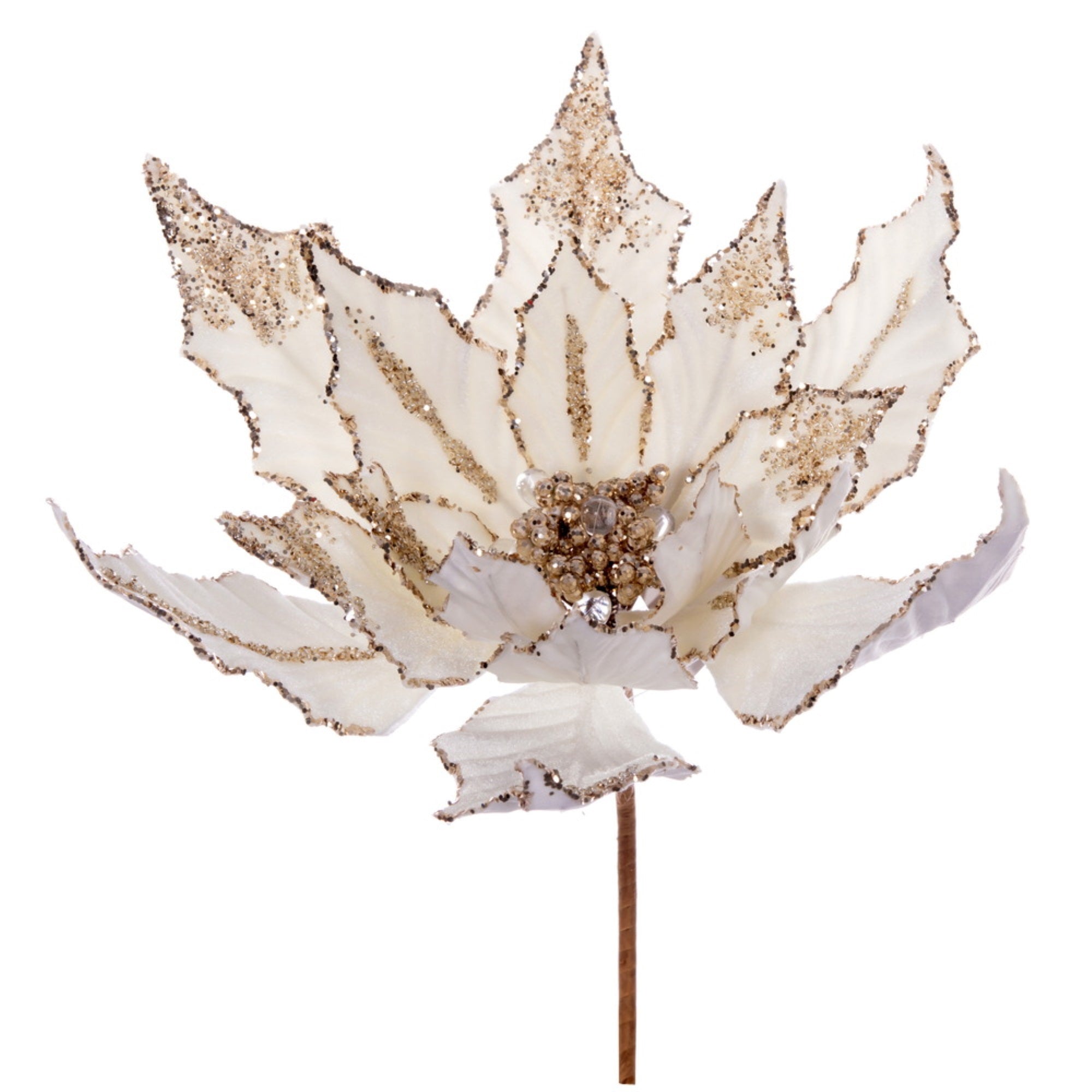 12” Champagne Dbl Velvet Poinsettia Pick