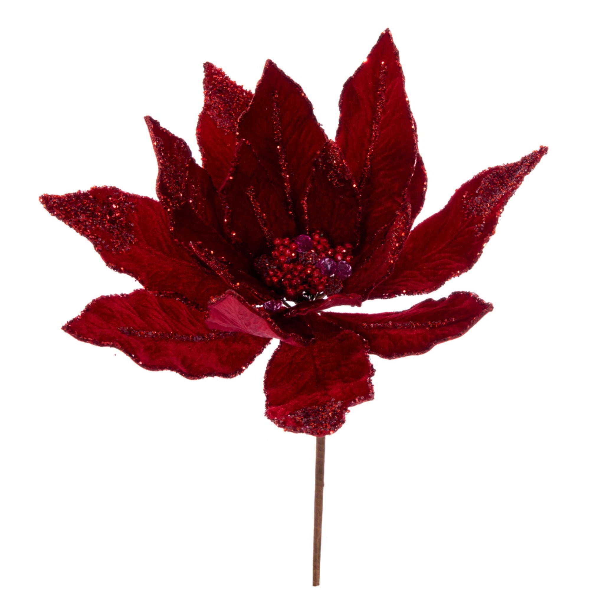 14” Red Dbl Velvet Poinsettia Pick
