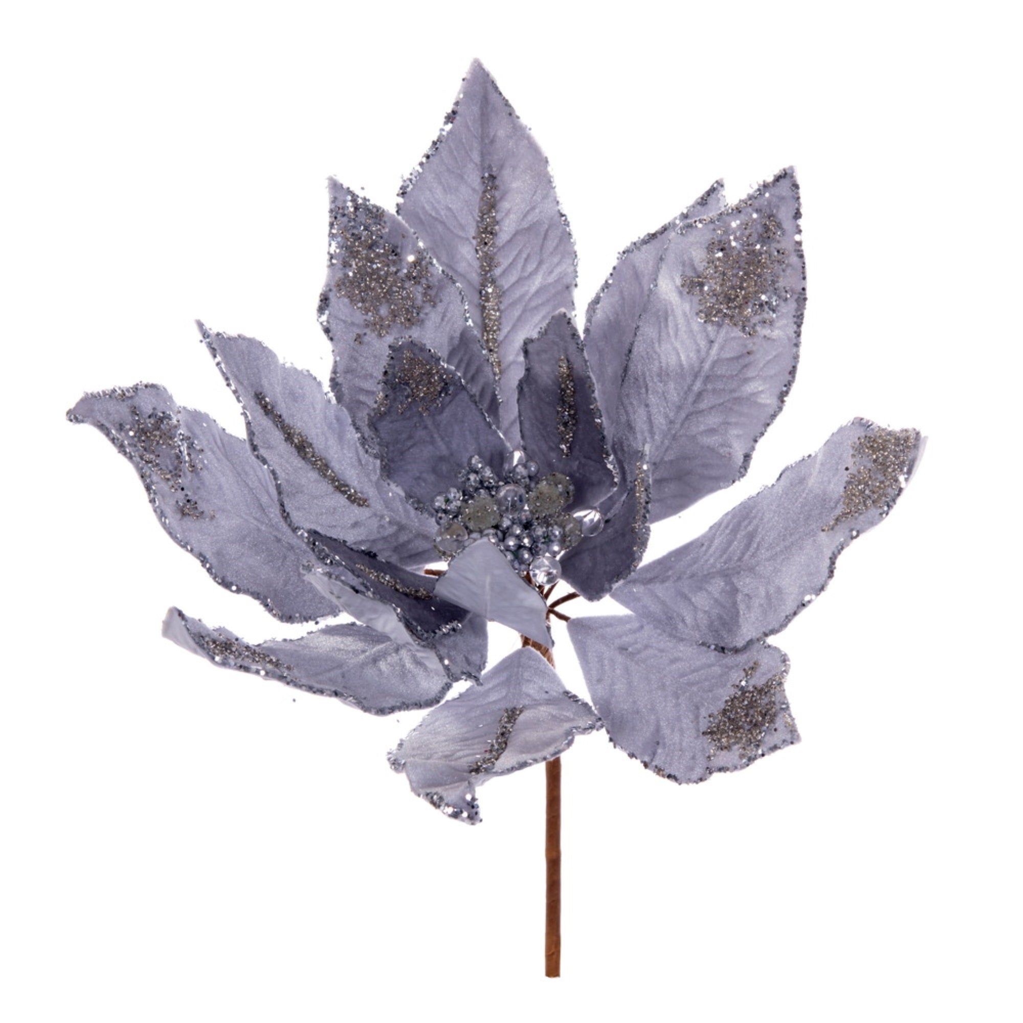 14” Silver Dbl Velvet Poinsettia Pick