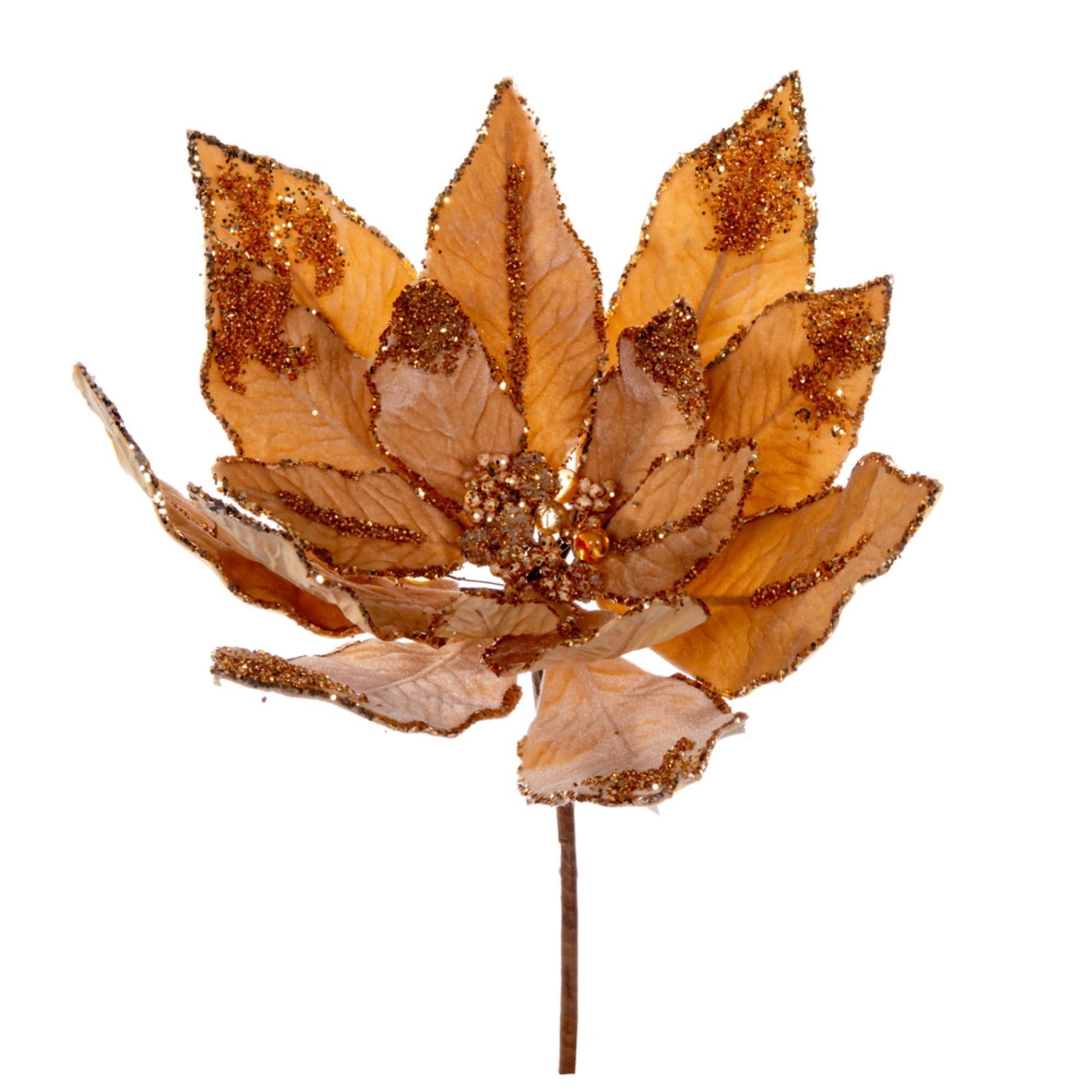 14” Gold Dbl Velvet Poinsettia Pick