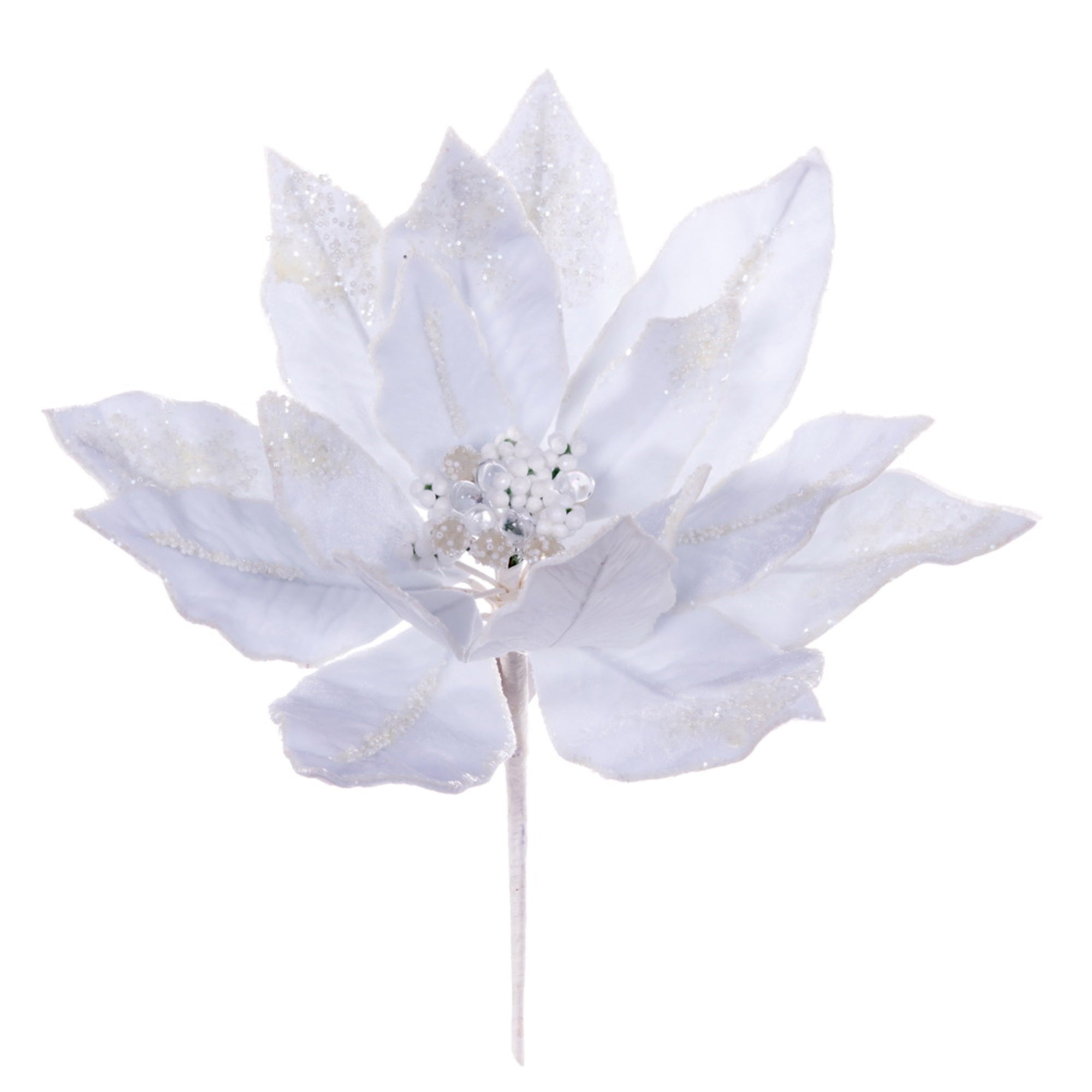 14” White Dbl Velvet Poinsettia Pick