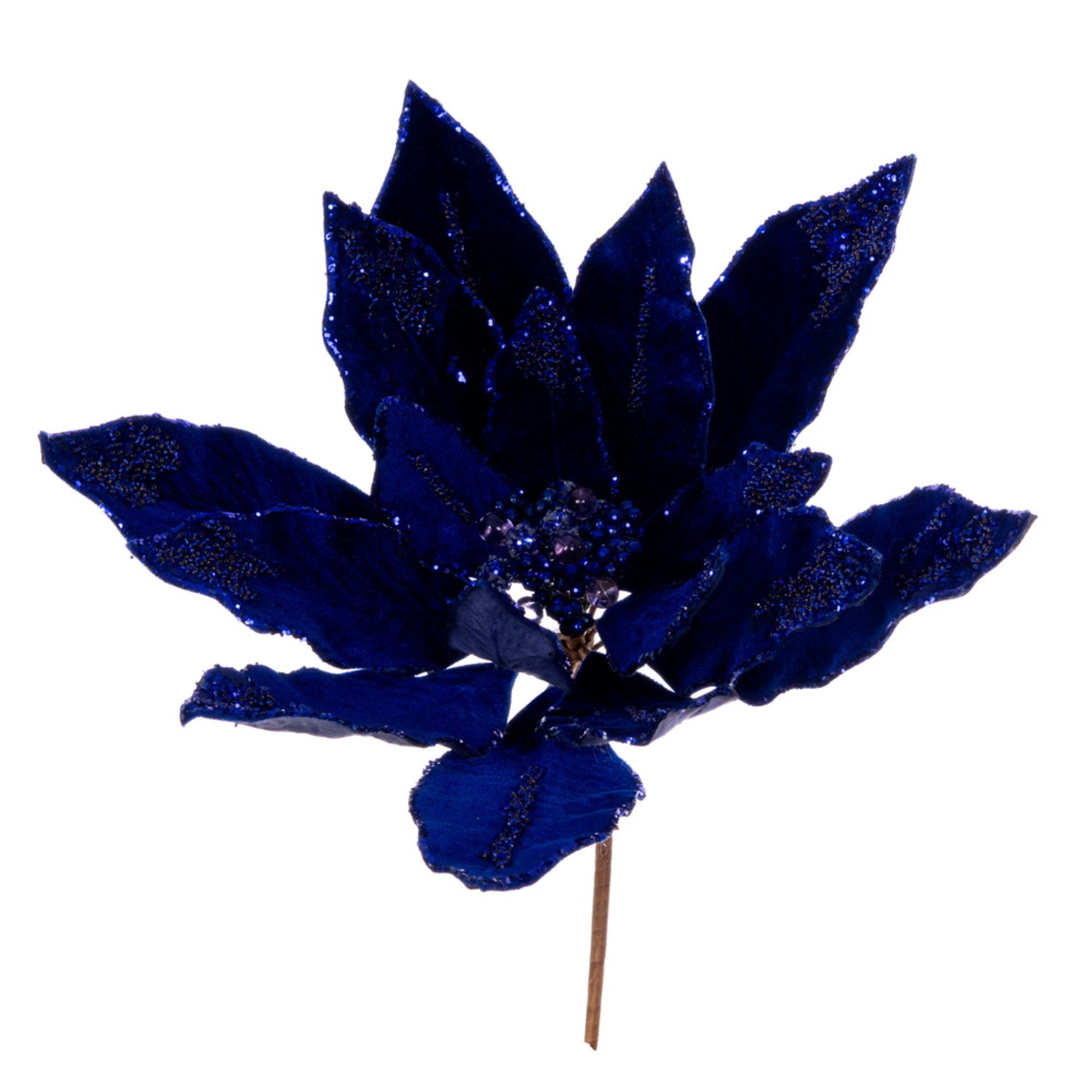 14” Blue Dbl Velvet Poinsettia Pick