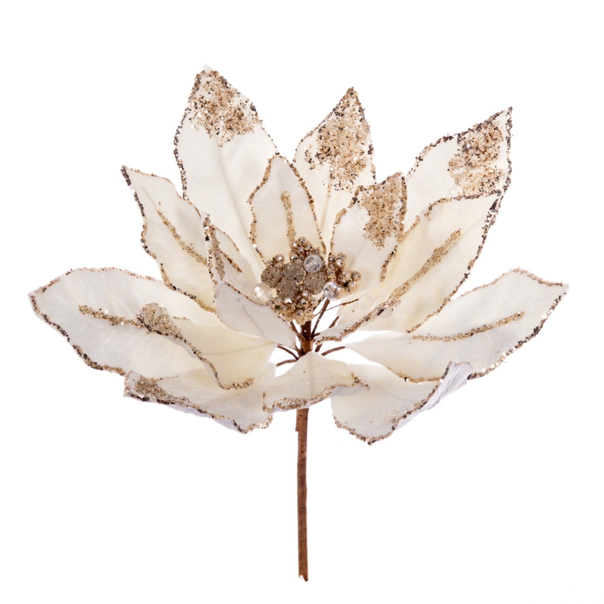 14” Champagne Dbl Velvet Poinsettia Pick