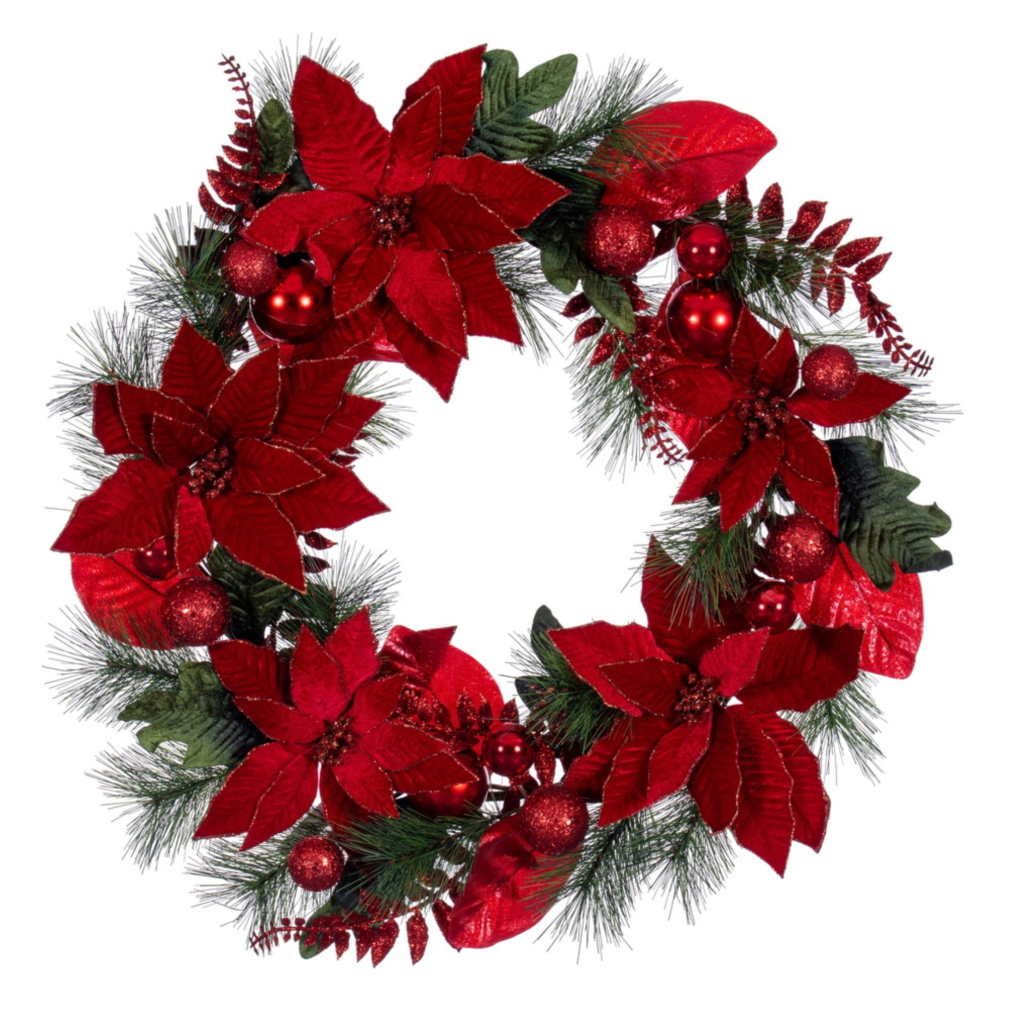 28” Merry Red Poinsettia Decoratd Wreath
