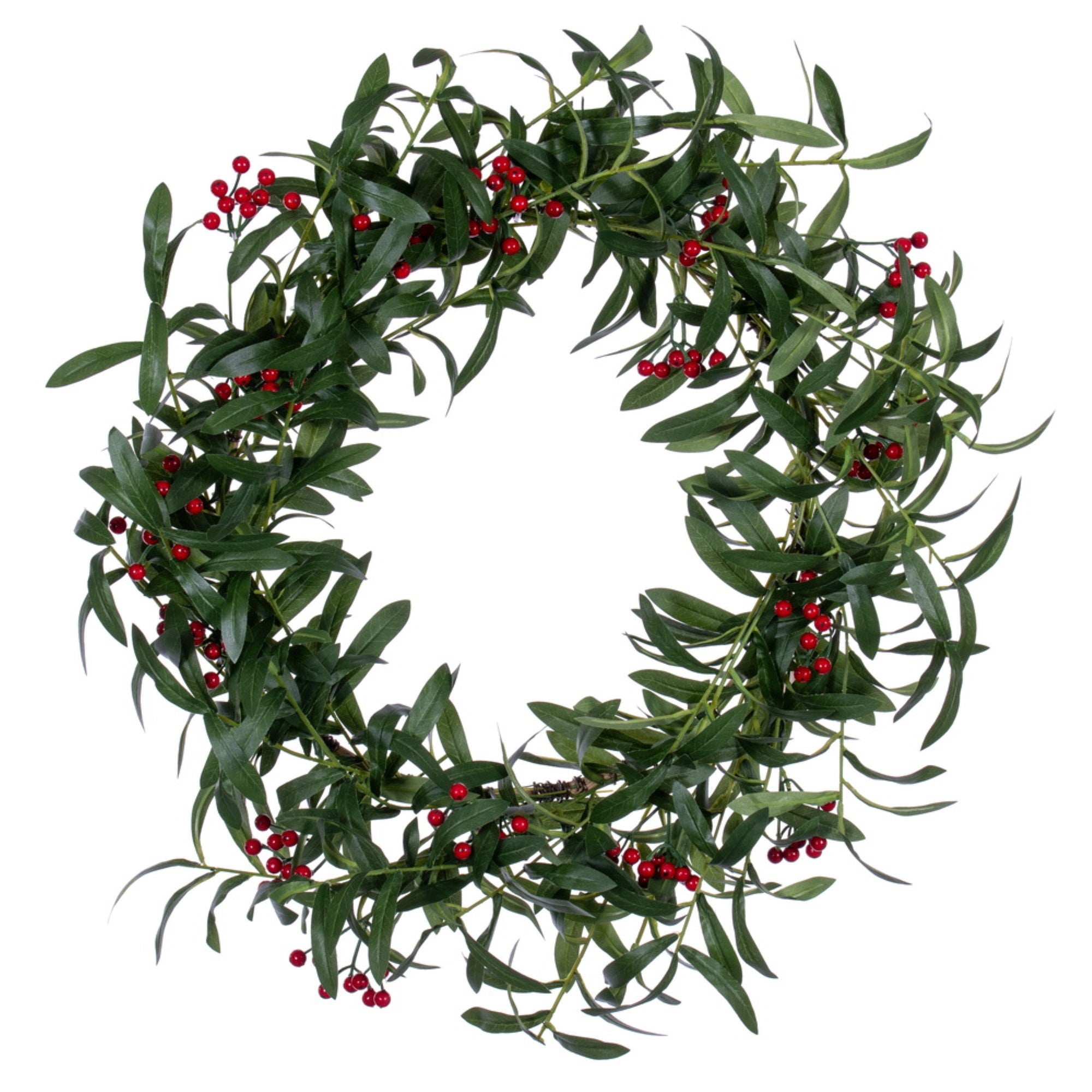 24” Red Berry and Mistletoe Wreath