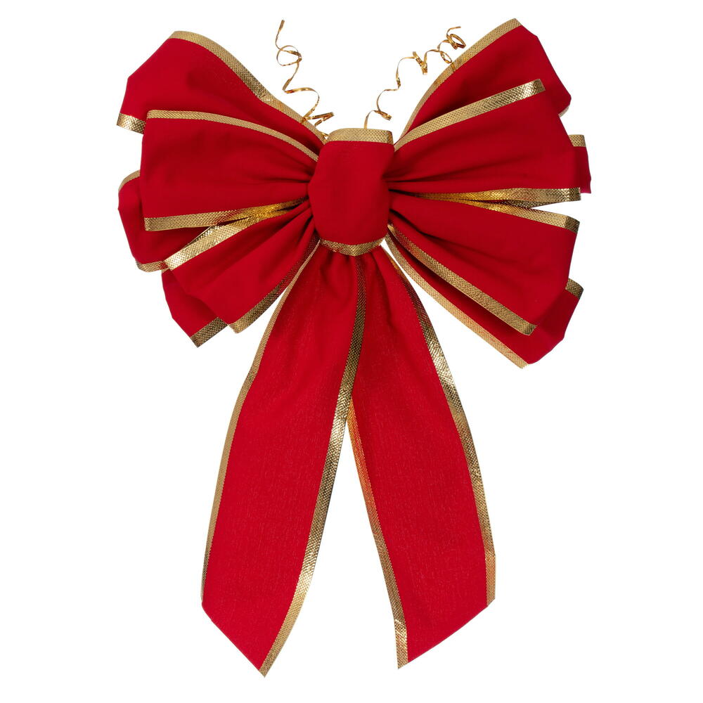 24”x 25” Red Vel-Gold 11-Loop UV Bow 5”