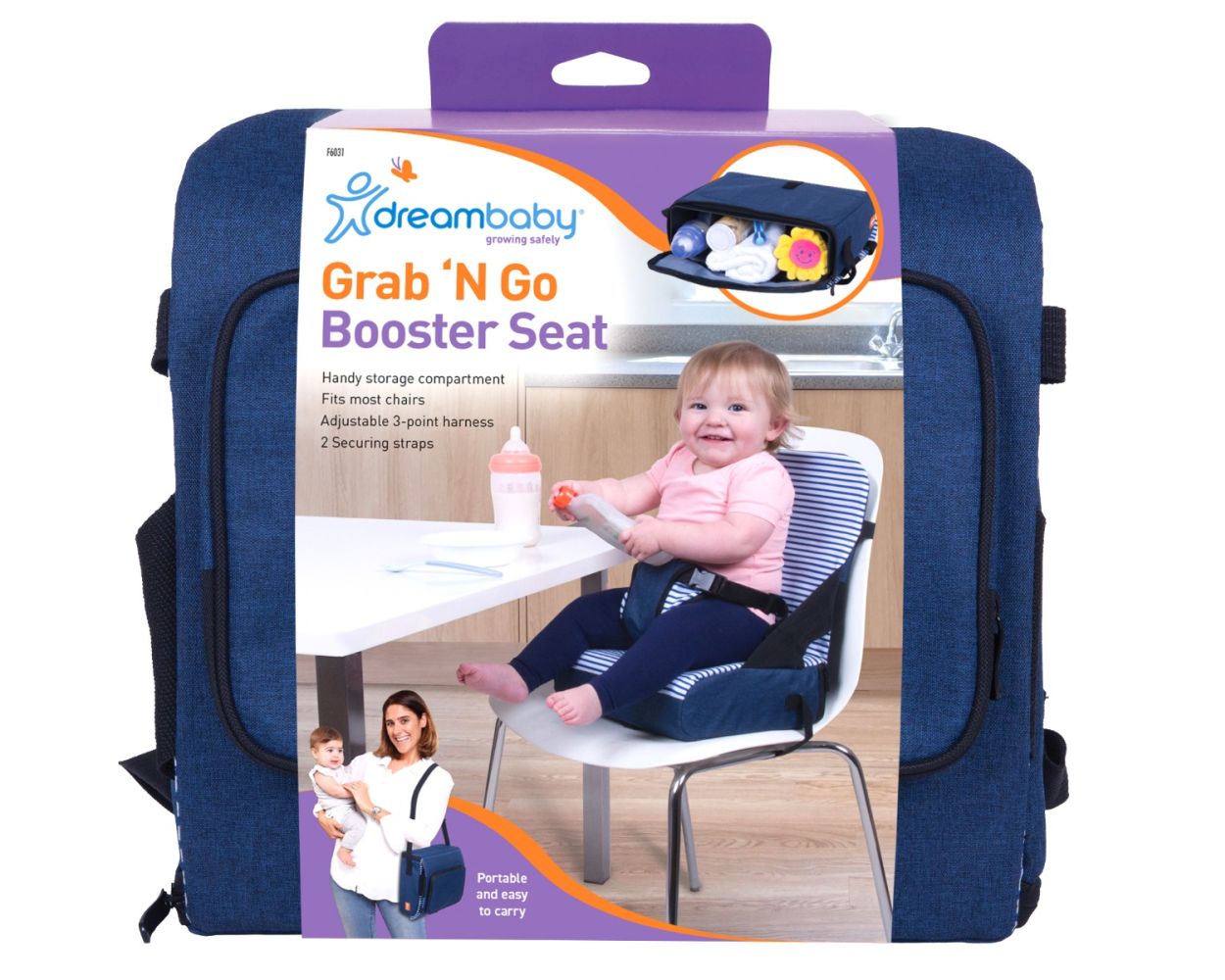 NEW GRAB N GO BOOSTER SEAT - BLUE DENIM STRIPES