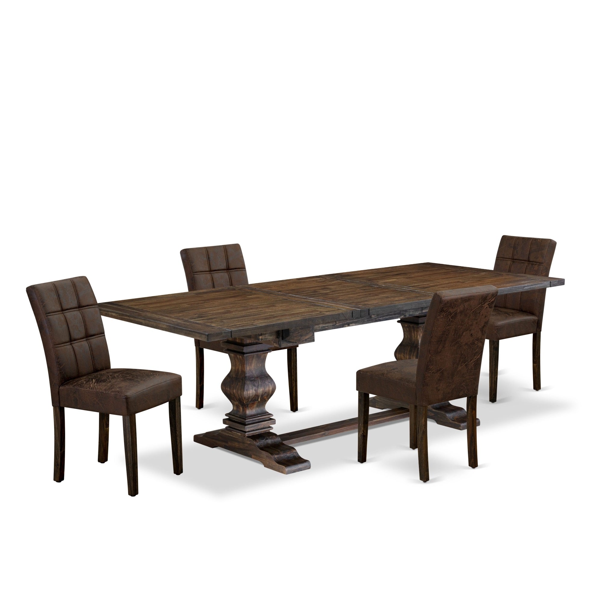 East West Furniture Laas5-07-T25 5 Piece Dining Set Includes A Wood Table And 4 Black Textured Faux Leather Padded Chairs, Distressed Jacobean
