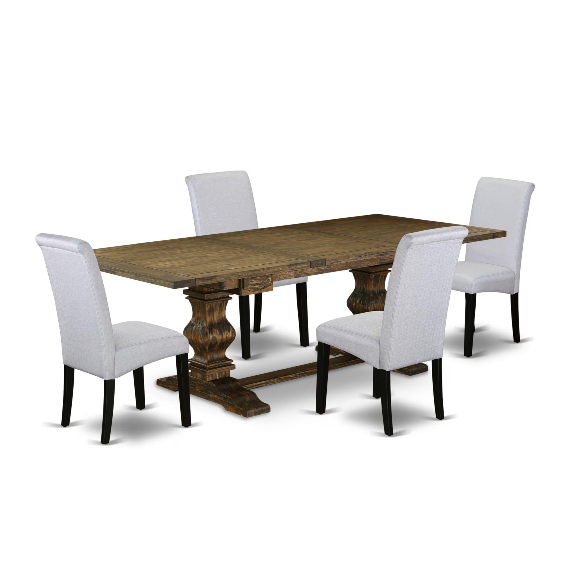 Casafoyer Laba5-71-05 5 Piece Dinette Set Includes A Rectangle Dining Room Table With Removable Leaf And 4 Grey Linen Fabric Upholstered Parson Chairs, 42X92 Inch, Jacobean