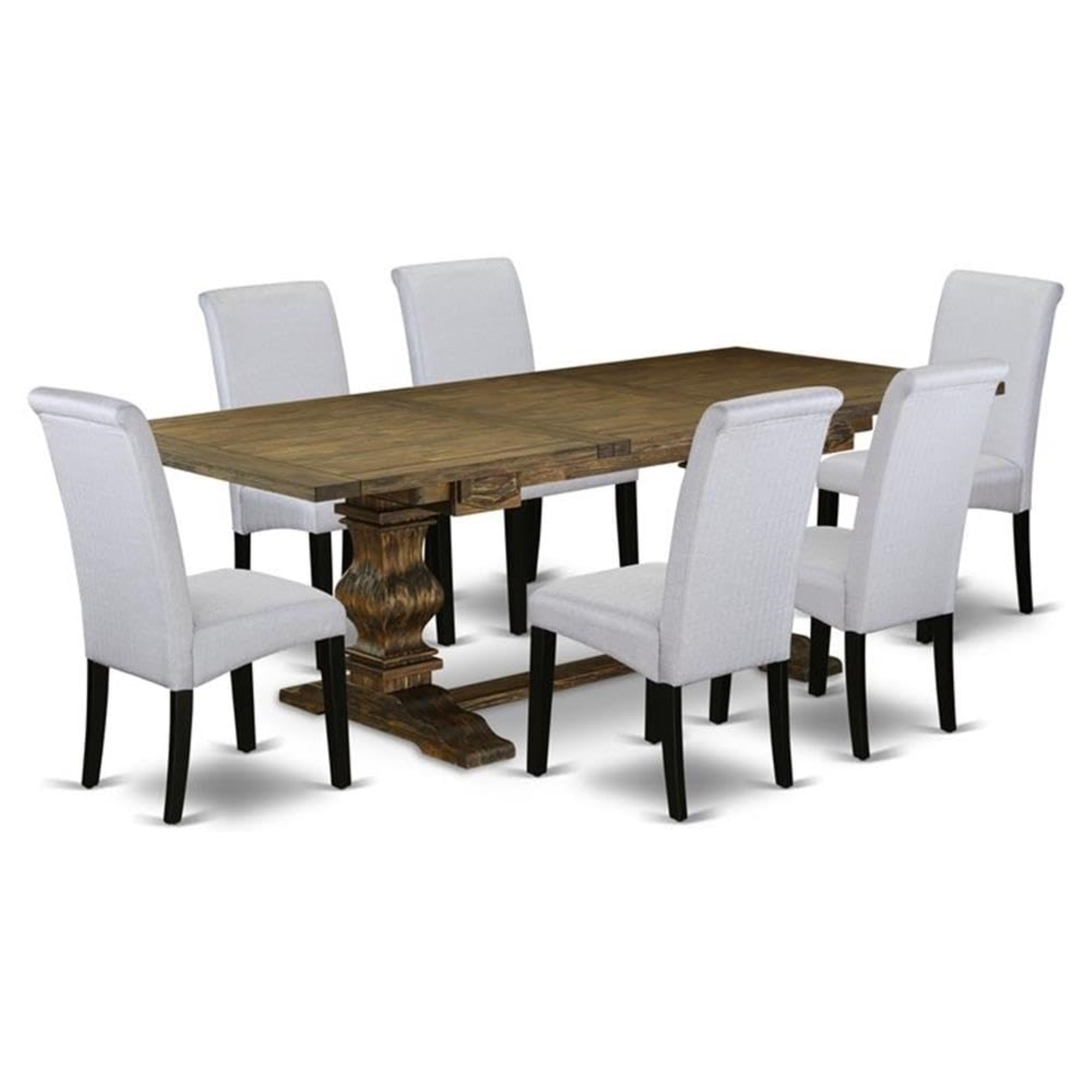 Casafoyer Lassale 7 Piece Kitchen Set Consist Of A Rectangle Table With Removable Leaf And 6 Grey Linen Fabric Parsons Dining Chairs, 42X92 Inch, Laba7-71-05