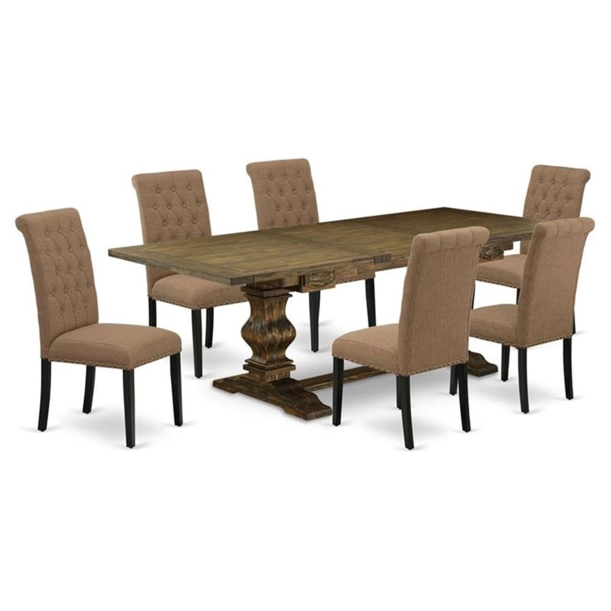 Casafoyer Lassale 7 Piece Dining Set Consist Of A Rectangle  Leaf Table And 6 Light Sable Linen Fabric Upholstered Chairs, 42X92 Inch, Labr7-71-17