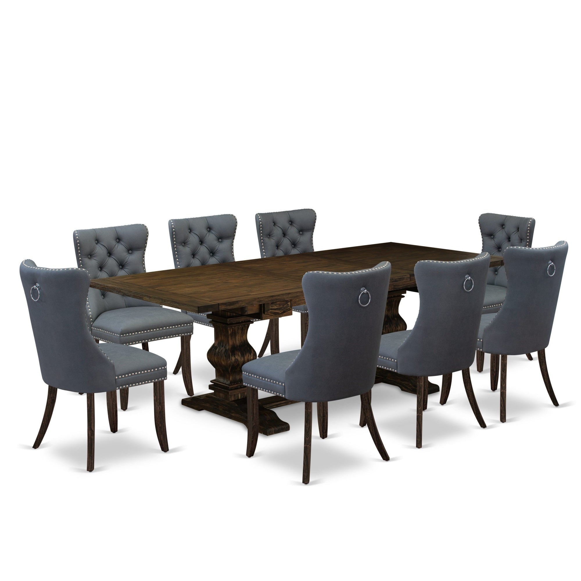 East West Furniture Lada9-07-T13 9 Piece Dinette Set Consists Of A Rectangle Kitchen Table With Butterfly Leaf And 8 Parson Chairs, 42X92 Inch, Distressed Jacobean
