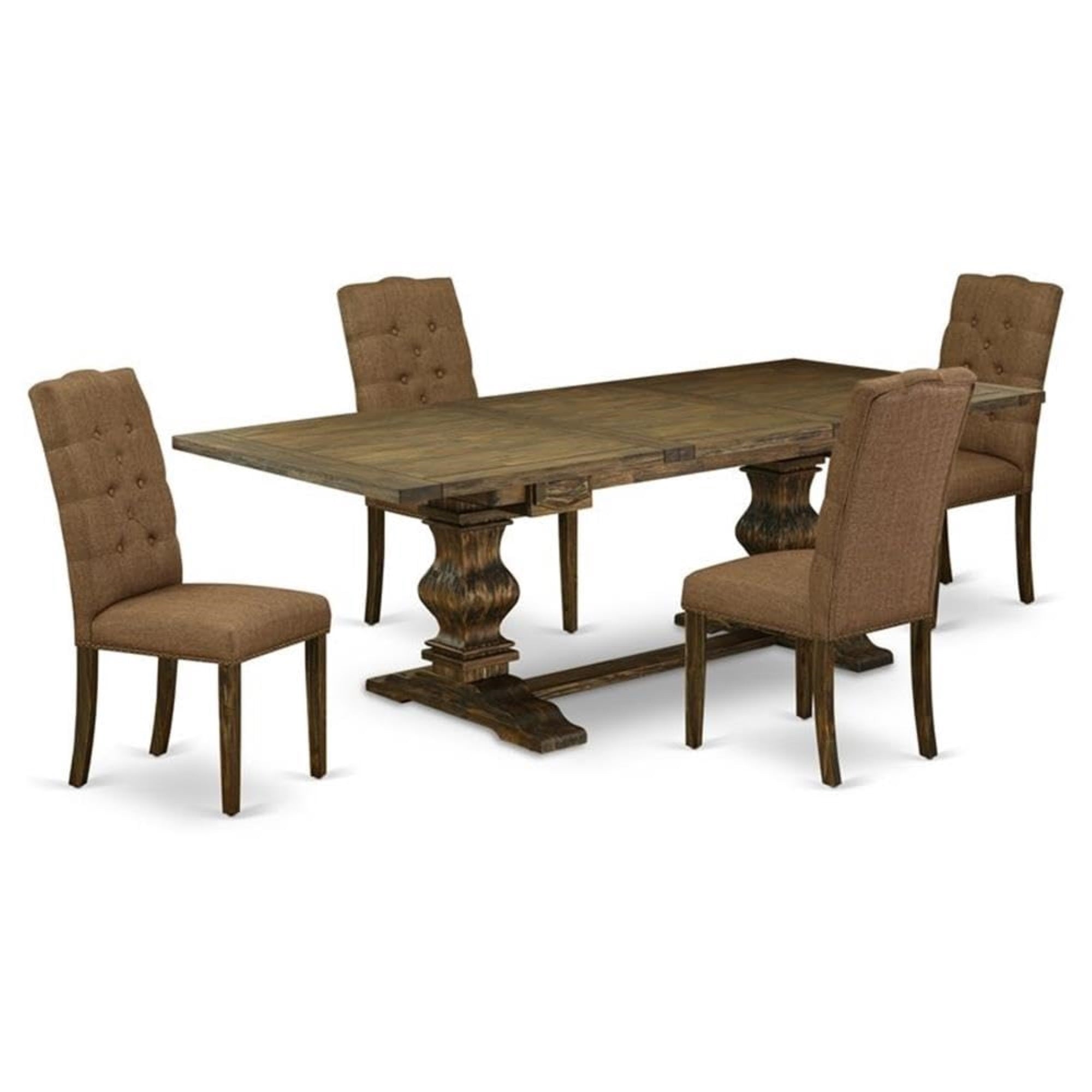 Casafoyer Lael5-77-18 5 Piece Dining Room Table Set Includes A Rectangle Removable Leaf Kitchen Table And 4 Brown Linen Linen Fabric Upholstered Chairs, 42X92 Inch, Jacobean