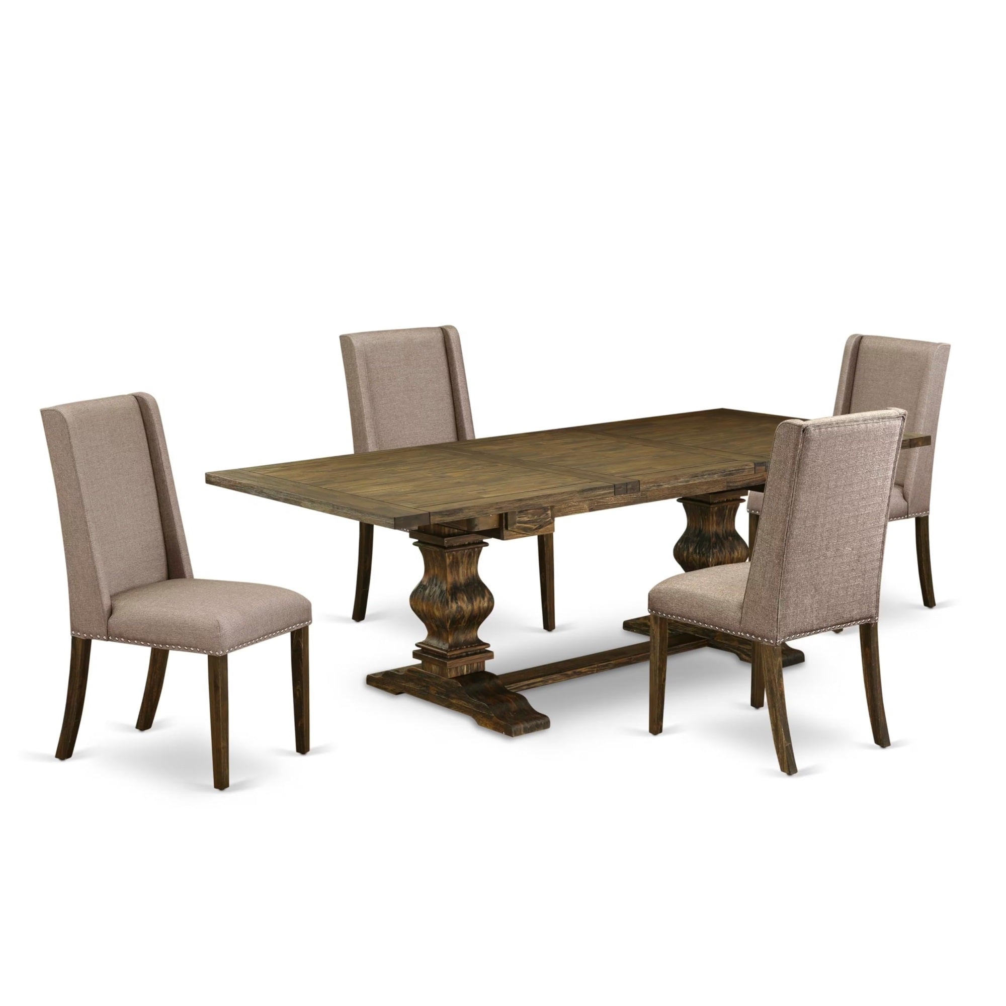 Casafoyer Lafl5-77-16 Lassale 5 Piece Kitchen Set Includes A Rectangle Dining Room Table With  Leaf And 4 Dark Khaki Linen Fabric Parson Chairs, 42X92 Inch, Jacobean