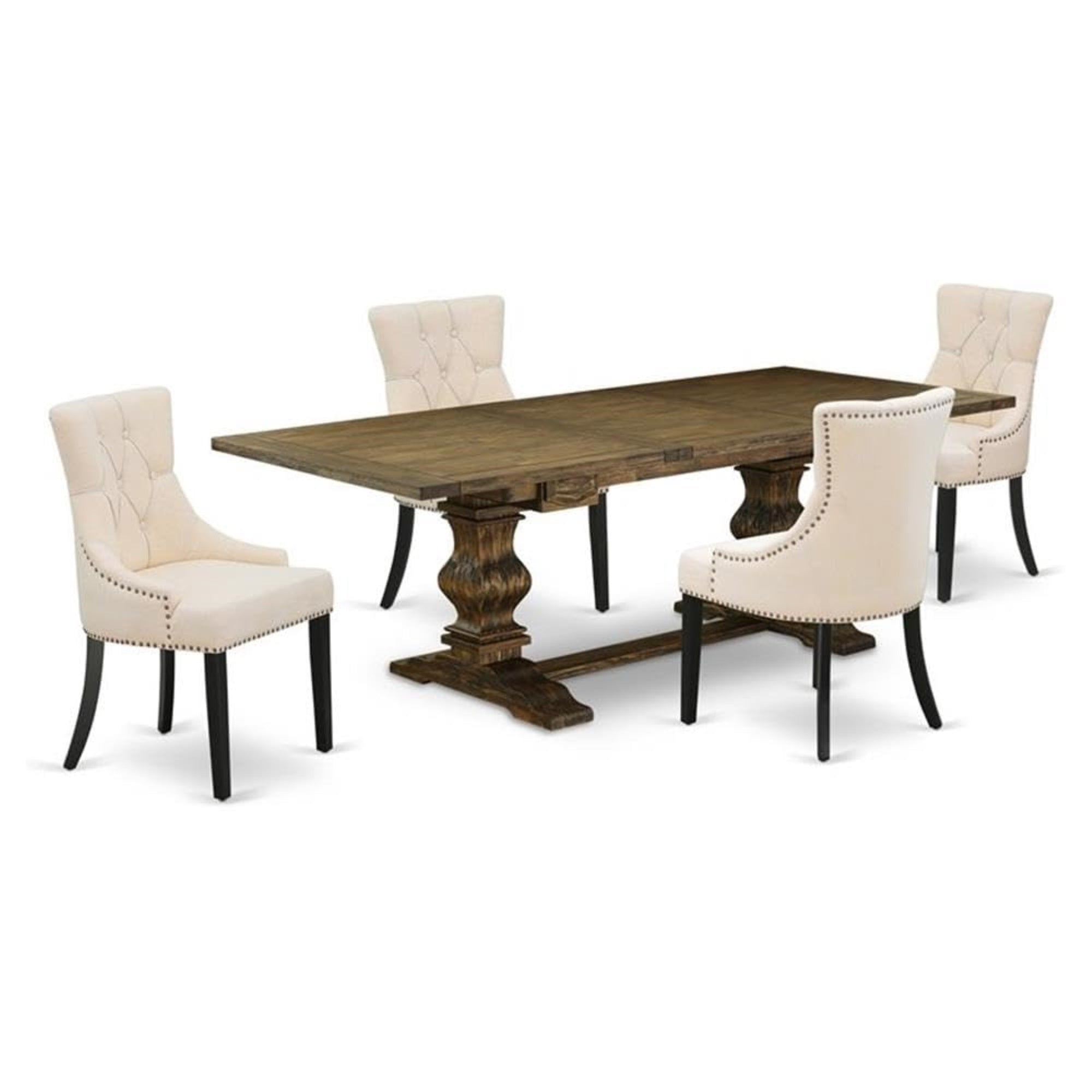 Casafoyer Lafr5-71-02 5 Piece Dining Table Set For 4 Includes A Rectangle Kitchen Table With Removable Leaf And 4 Light Beige Linen Fabric Parsons Chairs, 42X92 Inch, Jacobean