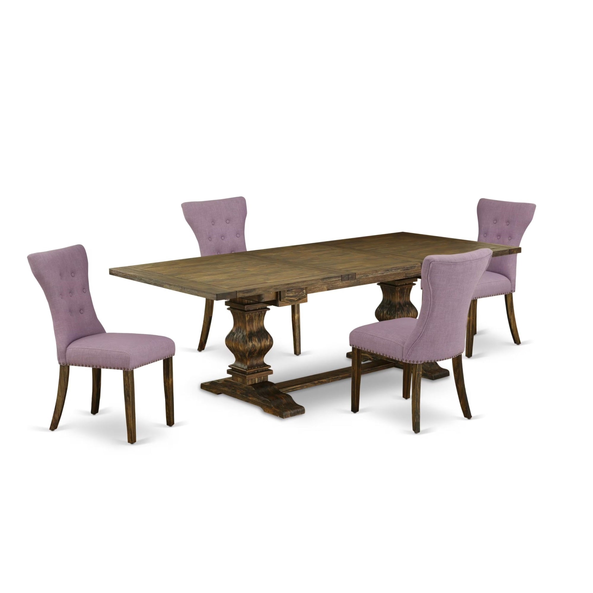 Casafoyer Laga5-77-40 5 Piece Dining Room Furniture Set Includes A Rectangle Wooden Table With Removable Leaf And 4 Dahlia Linen Fabric Upholstered Chairs, 42X92 Inch, Jacobean
