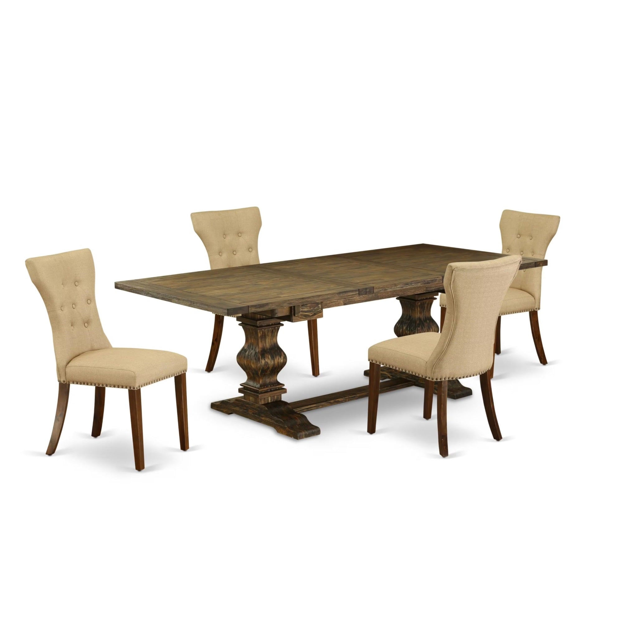 Casafoyer Laga5-78-03 5 Piece Dinette Set For 4 Includes A Rectangle Dining Room Table With Removable Leaf And 4 Brown Linen Fabric Upholstered Chairs, 42X92 Inch, Jacobean